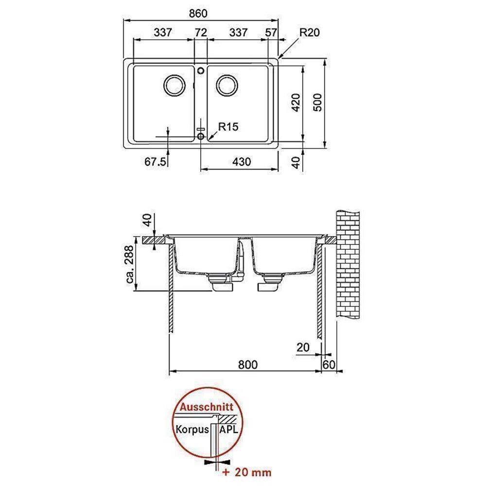 FRANKE Granitspüle Basis BFG 620-86 Fragranit, 86/500 cm