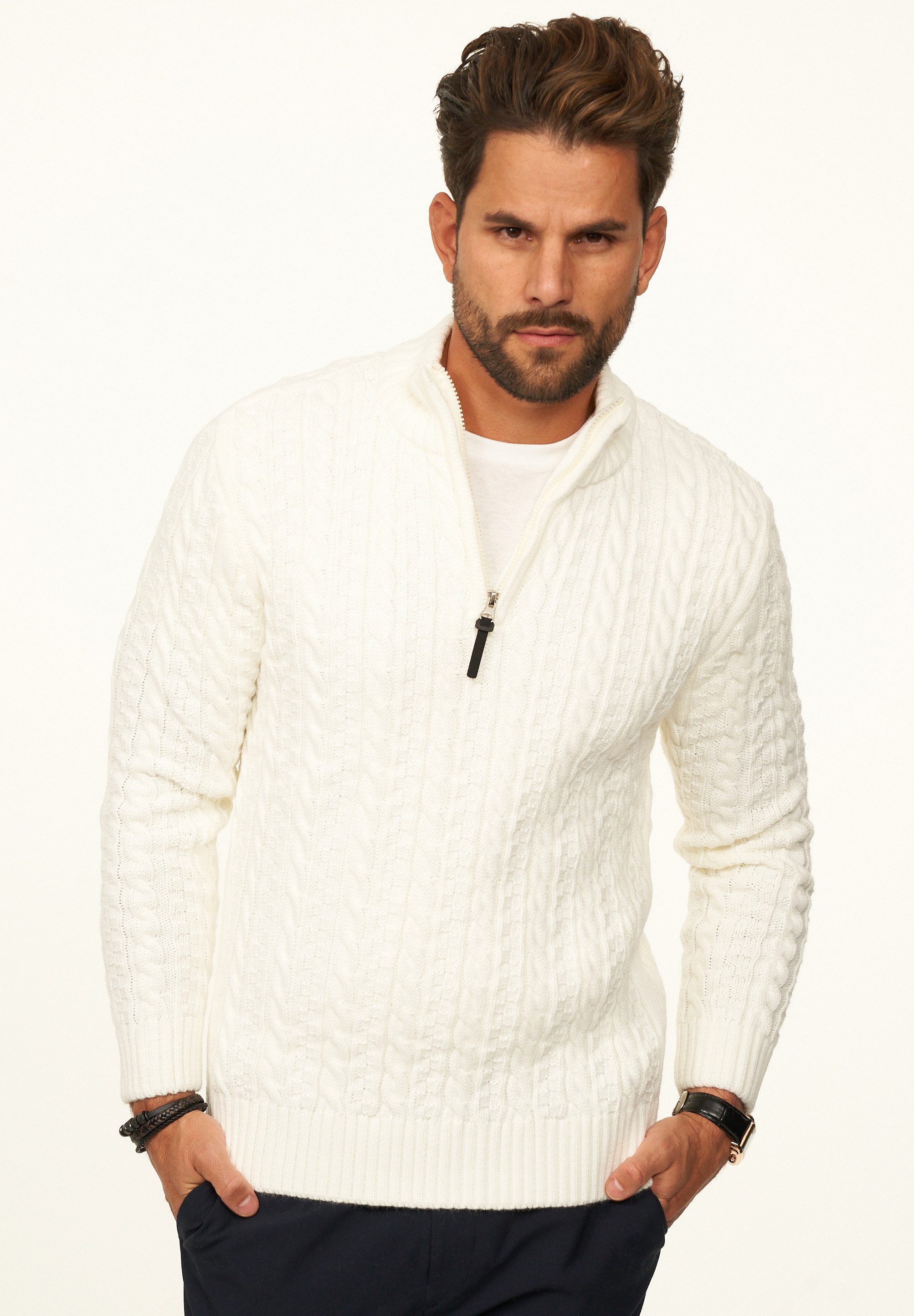 DAILY COTTON Strickpullover als Grobstrick Troyer Pulli mit Zopfmuster für günstig online kaufen