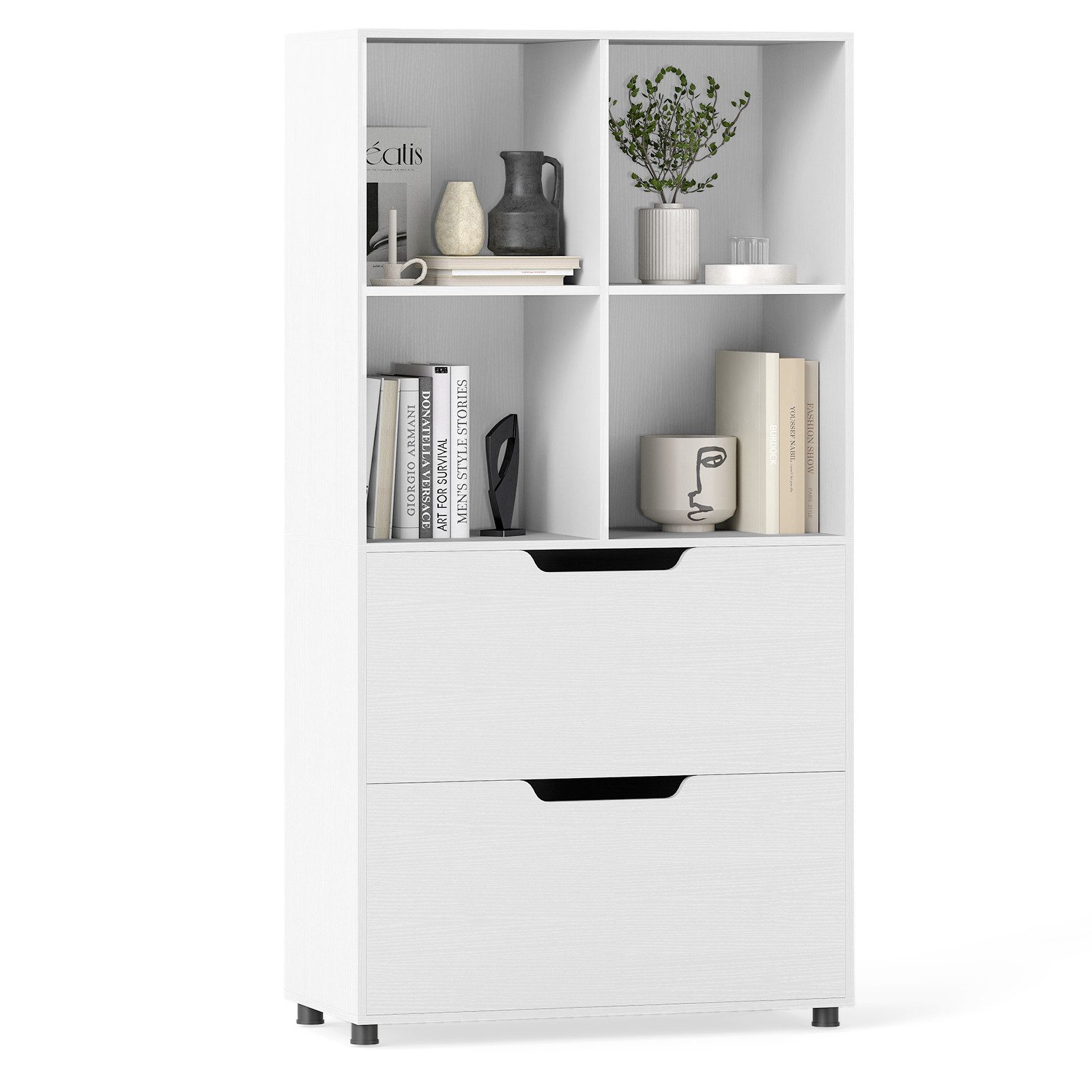 COSTWAY Bücherregal, mit 4-Würfeln & 2 Schubladen Würfelregal Holz