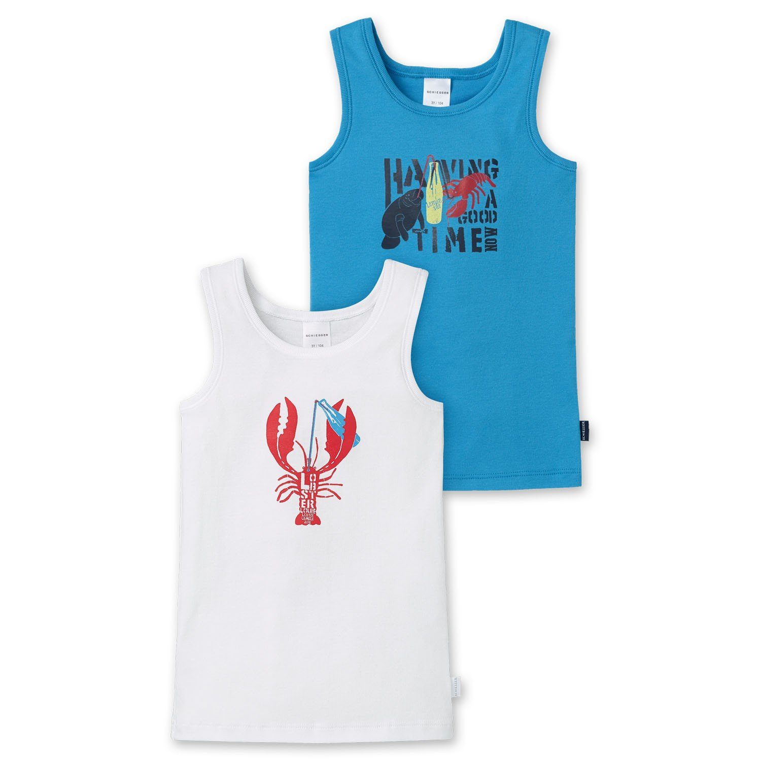 Schiesser Unterhemd Louie Lobster (Set, 2-St., 2er-Pack) Jungen Unterhemd, Tank Top, Feinripp-Qualität, Baumwolle