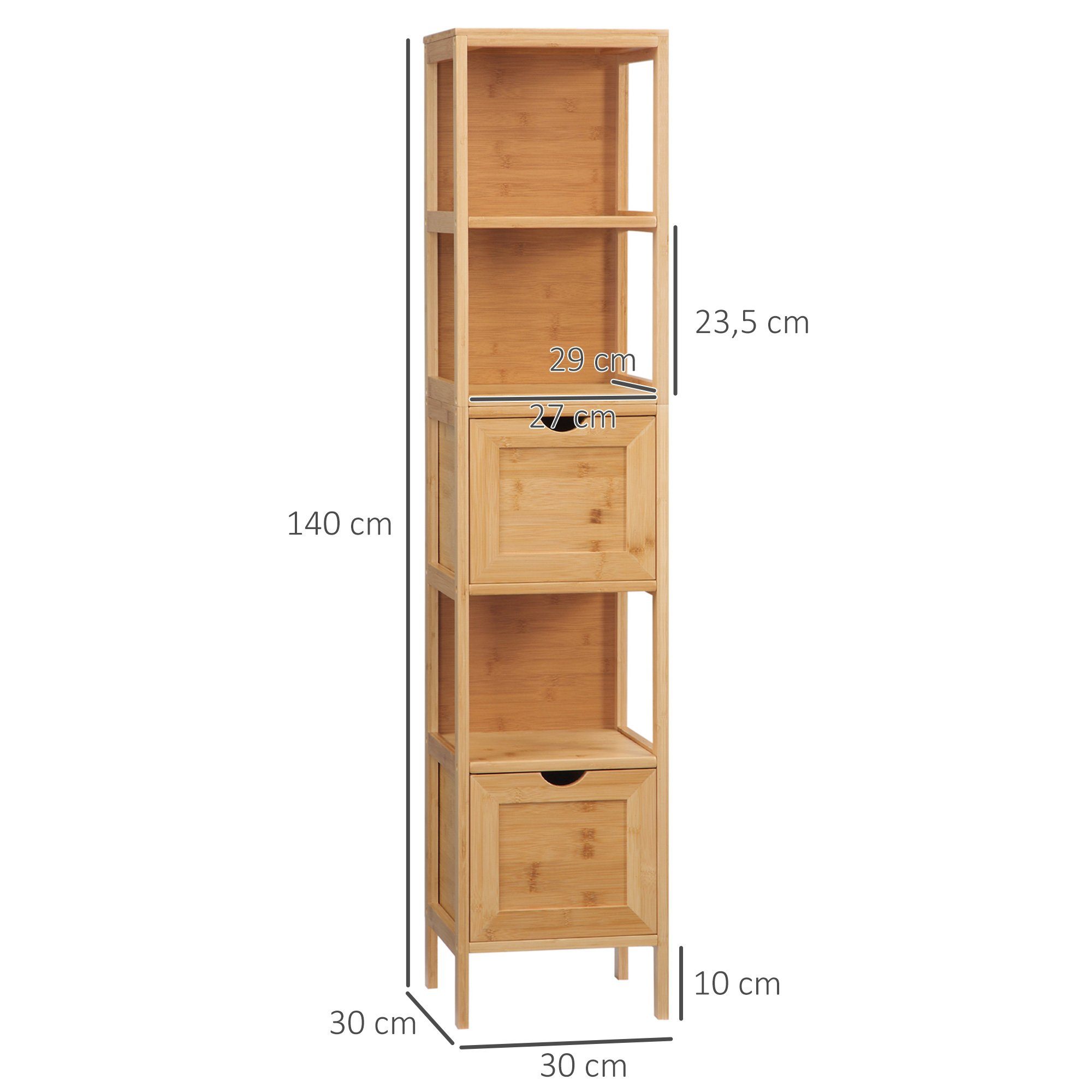 Kleankin Badkommode Aufbewahrungsschrank mit Kippschutz aus Bambus (Badschrank, 1 St., Badezimmerschrank), Naturholz, 30 x 30 x 140 cm