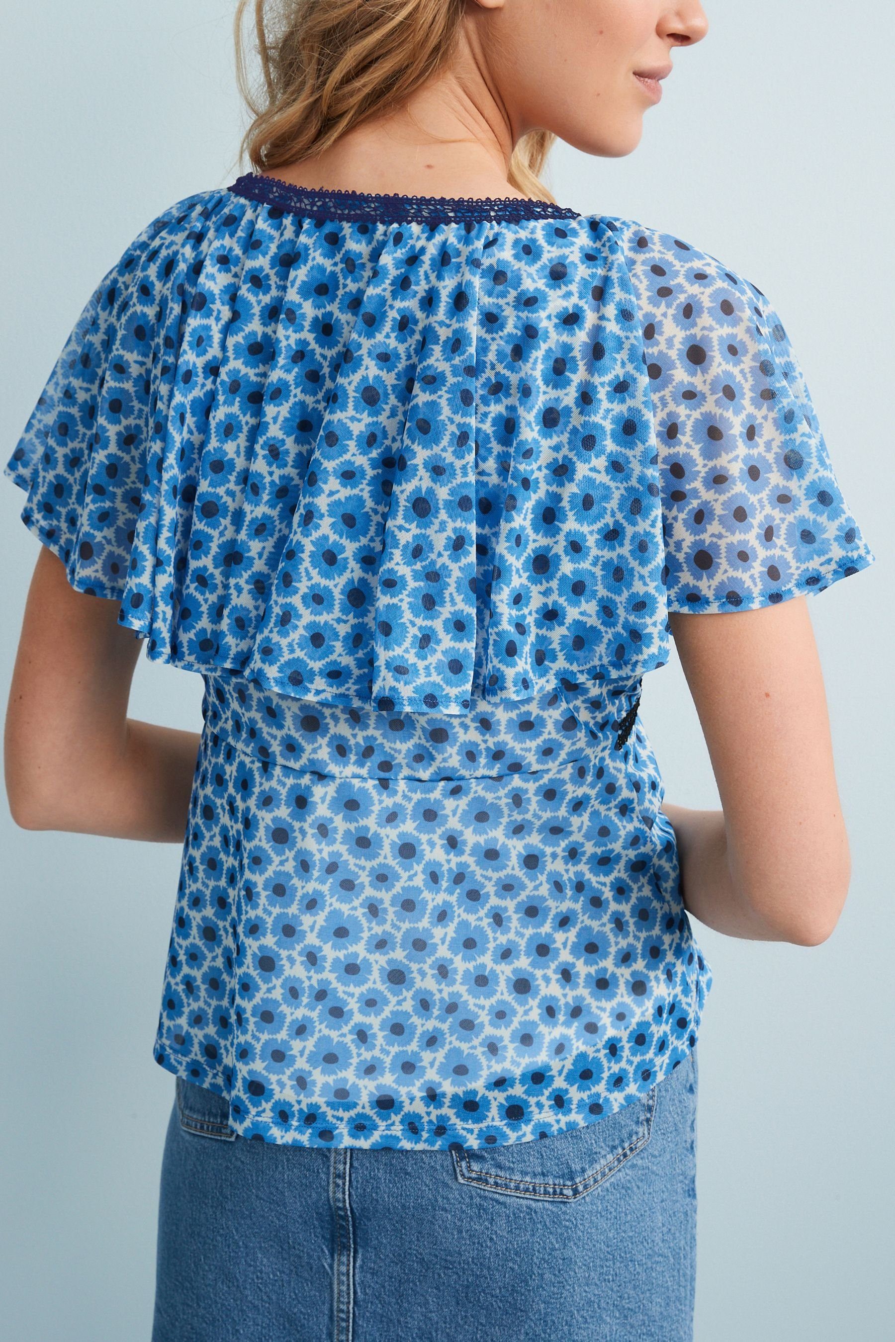 T-Shirt Jubilee (1-tlg) Print Flatterärmeln mit Blue Mesh-Bluse Next
