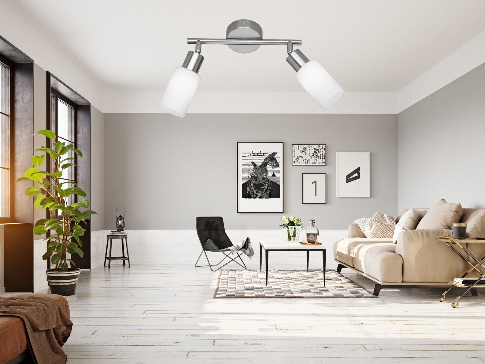 Reality Leuchten LED Deckenstrahler, Dimmfunktion, LED wechselbar, Warmweiß, innen Designklassiker Treppenhaus & Ankleidezimmer Silber, Breite 25cm