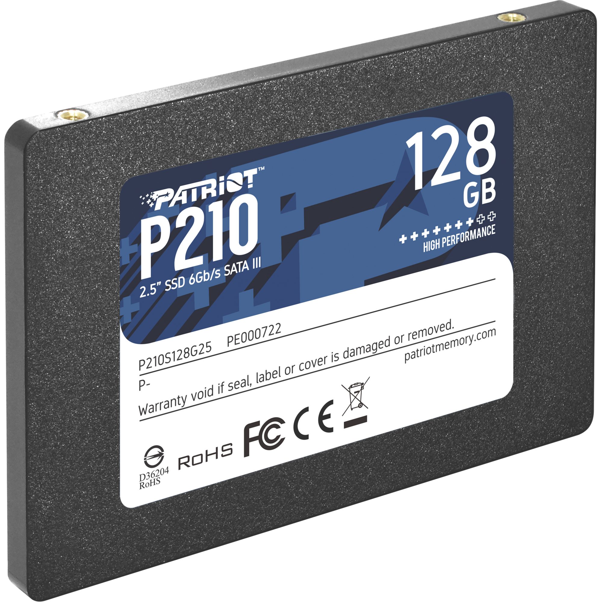 Patriot Patriot P210 128 GB, SSD, (SATA 6 Gb/s, 2,5) interne SSD (128 GB) 500 MB/S Lesegeschwindigkeit, 400 MB/S Schreibgeschwindigkeit, SATA 6 Gb/s, 2,5"