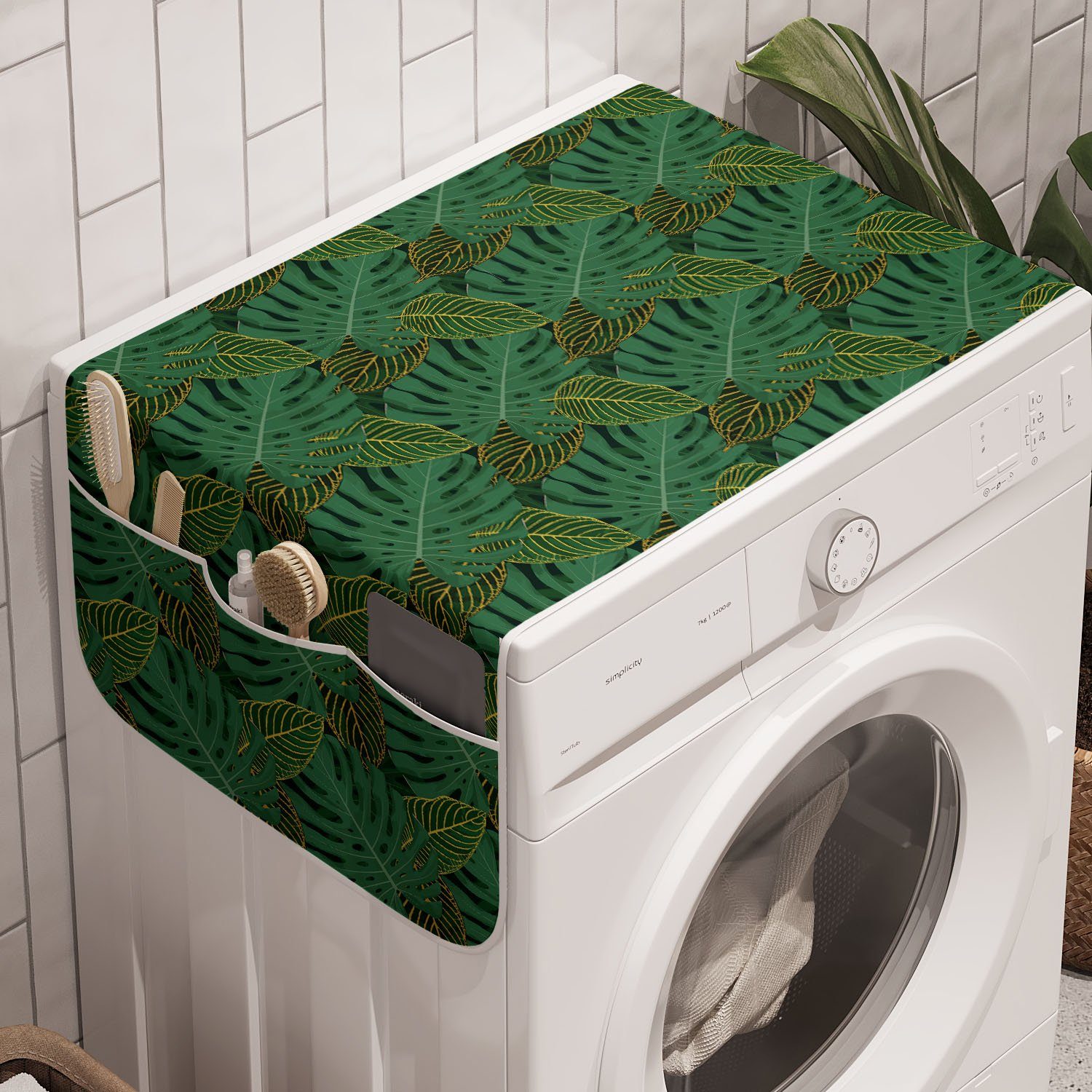 Abakuhaus Badorganizer Anti-Rutsch-Stoffabdeckung für Waschmaschine und Trockner, Blätter Monstera Exotic Tropical