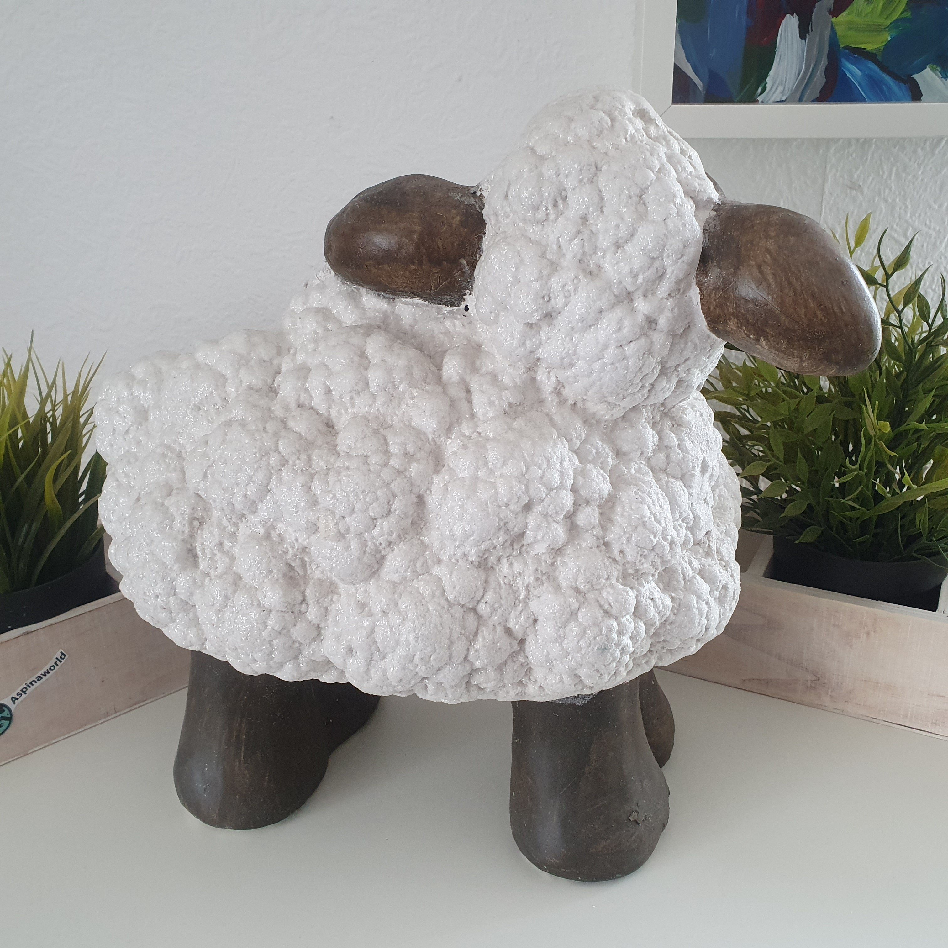 Dekofigur 32 cm Dekofigur weiße stehende große Figur Aspinaworld Schaf
