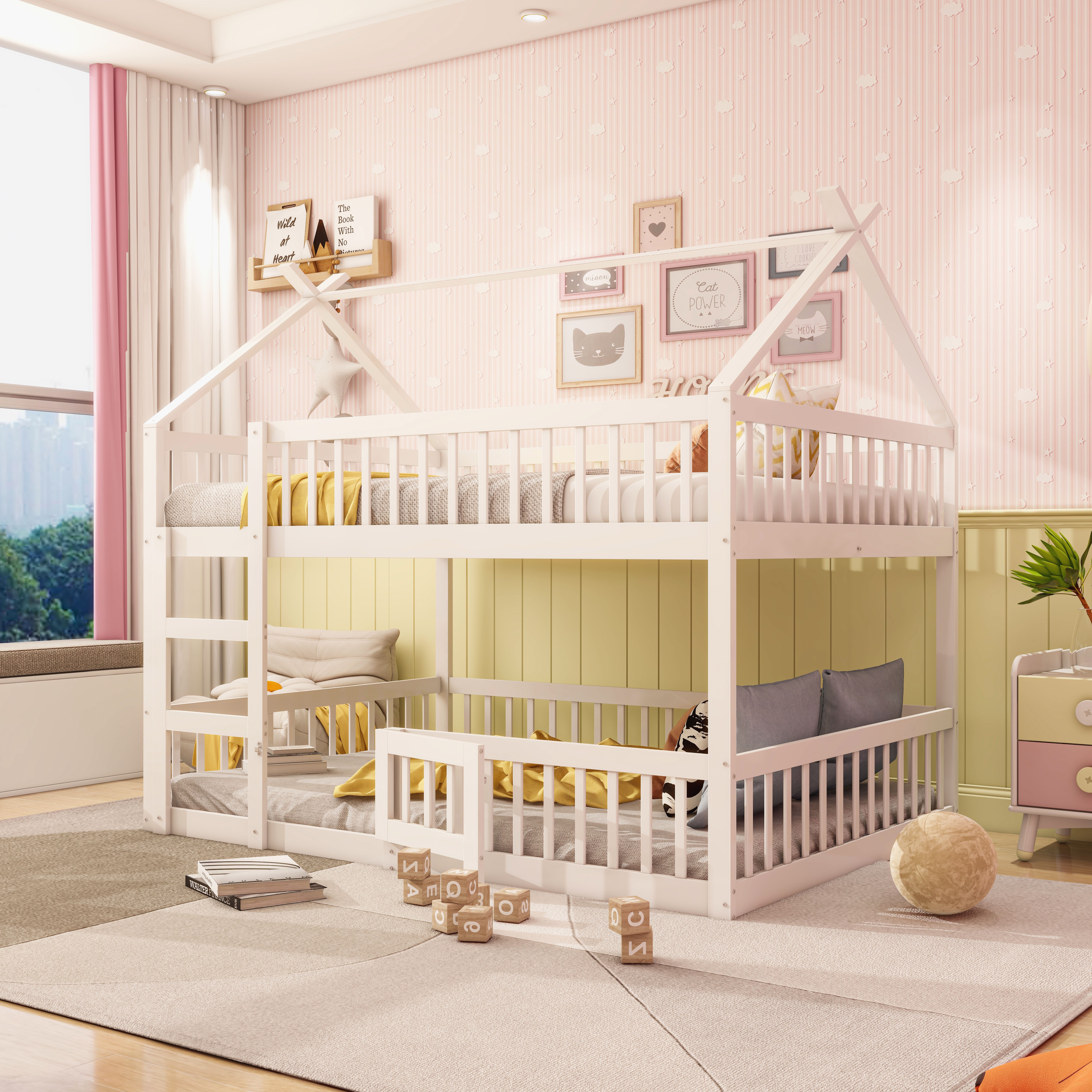 HAUSS SPOLE Etagenbett 140 x 200cm Kinderbett mit Treppe, Zaun Massivholzra günstig online kaufen