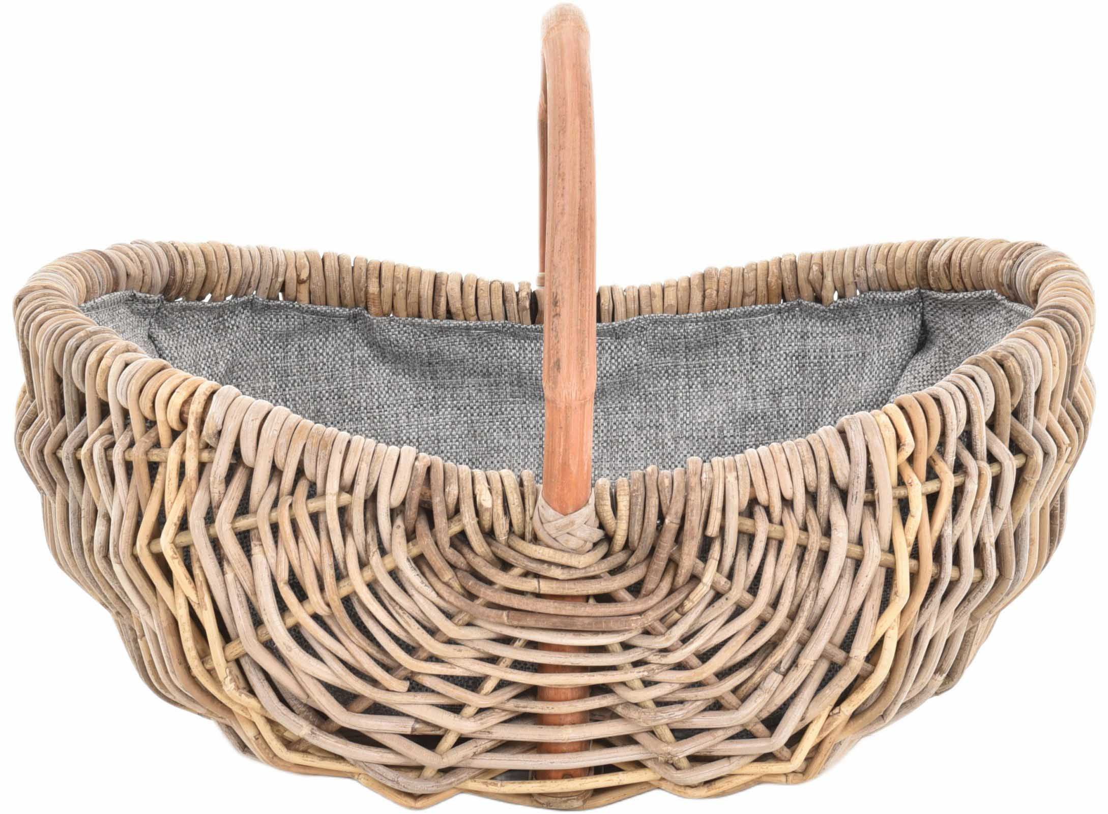 Krines Home Einkaufskorb Holzkorb Einkaufskorb Tragekorb aus echtem Rattan Allzweck-Korb Griff, mit Henkel Griff mit Futter