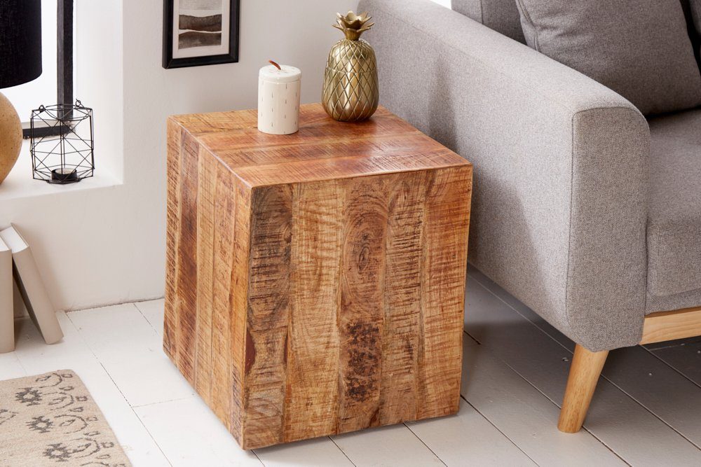 · Rollen Hocker Massivholz · · FACTORY 40cm Nachttisch · · Industrial mit natur, riess-ambiente Beistelltisch Mangoholz