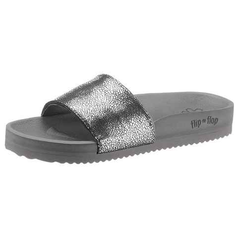 Flip Flop pool metallic cracked Pantolette, Sommerschuh, Schlappen, Poolsildes mit Metallic Crush Effekt