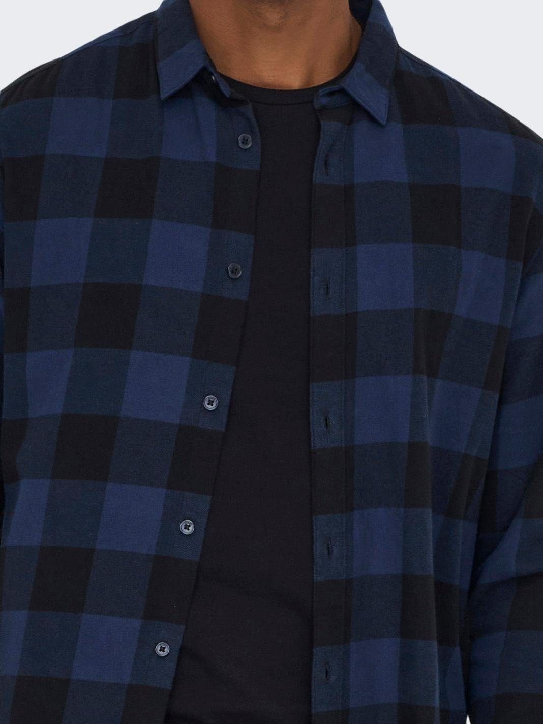 ONLY & SONS Langarmhemd Freizeit Karohemd Holzfäller Kariertes Flanellhemd für Herren (1-tlg) Baumwolle Slim Fit Kentkragen kariert wärmend Knöpfe