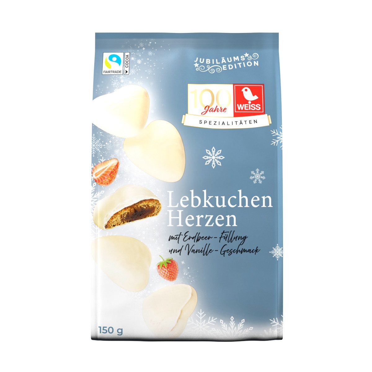 WEISS Süßigkeit, Weiss Gefüllte Lebkuchen-Herzen Weiss Erdbeer-Vanille Packung 150g