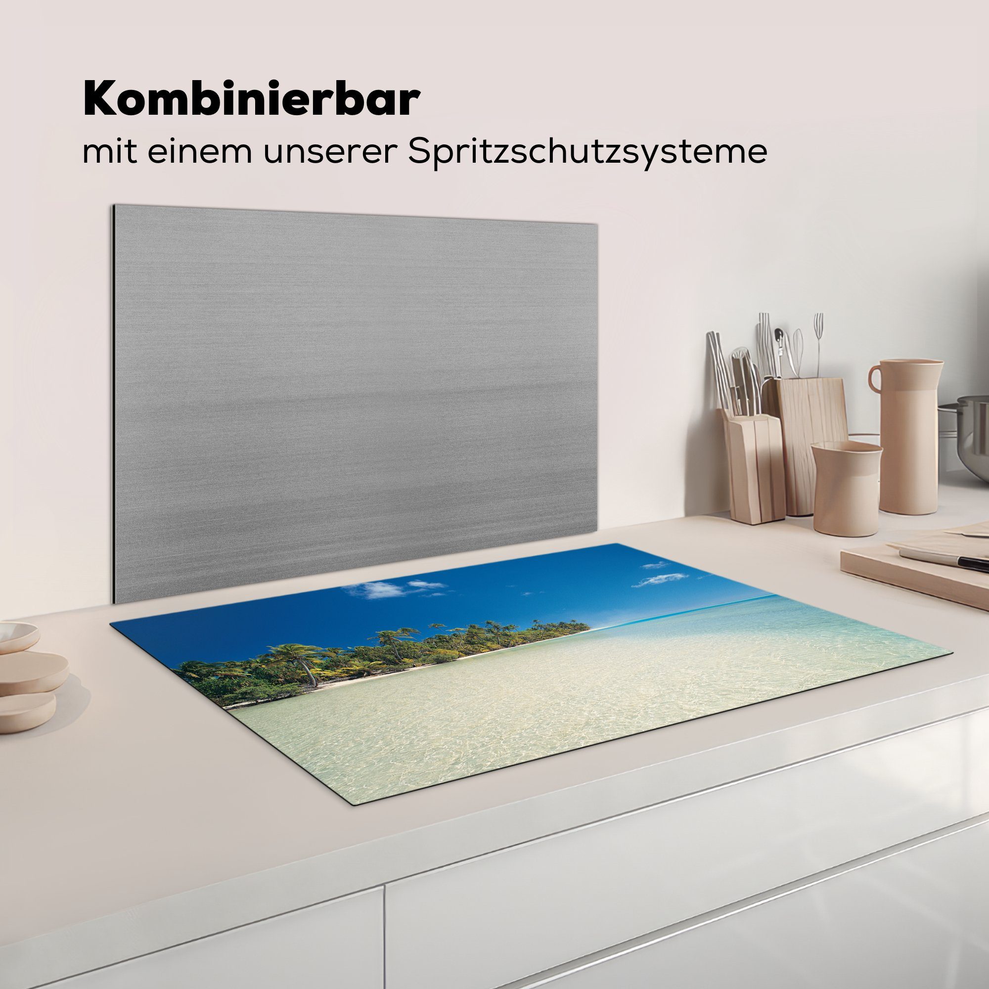 One Island, tlg), Strand 81x52 MuchoWow Schutz Der cm, Ceranfeldabdeckung die Vinyl, Herdblende-/Abdeckplatte Foot küche, exotische Induktionskochfeld für von (1