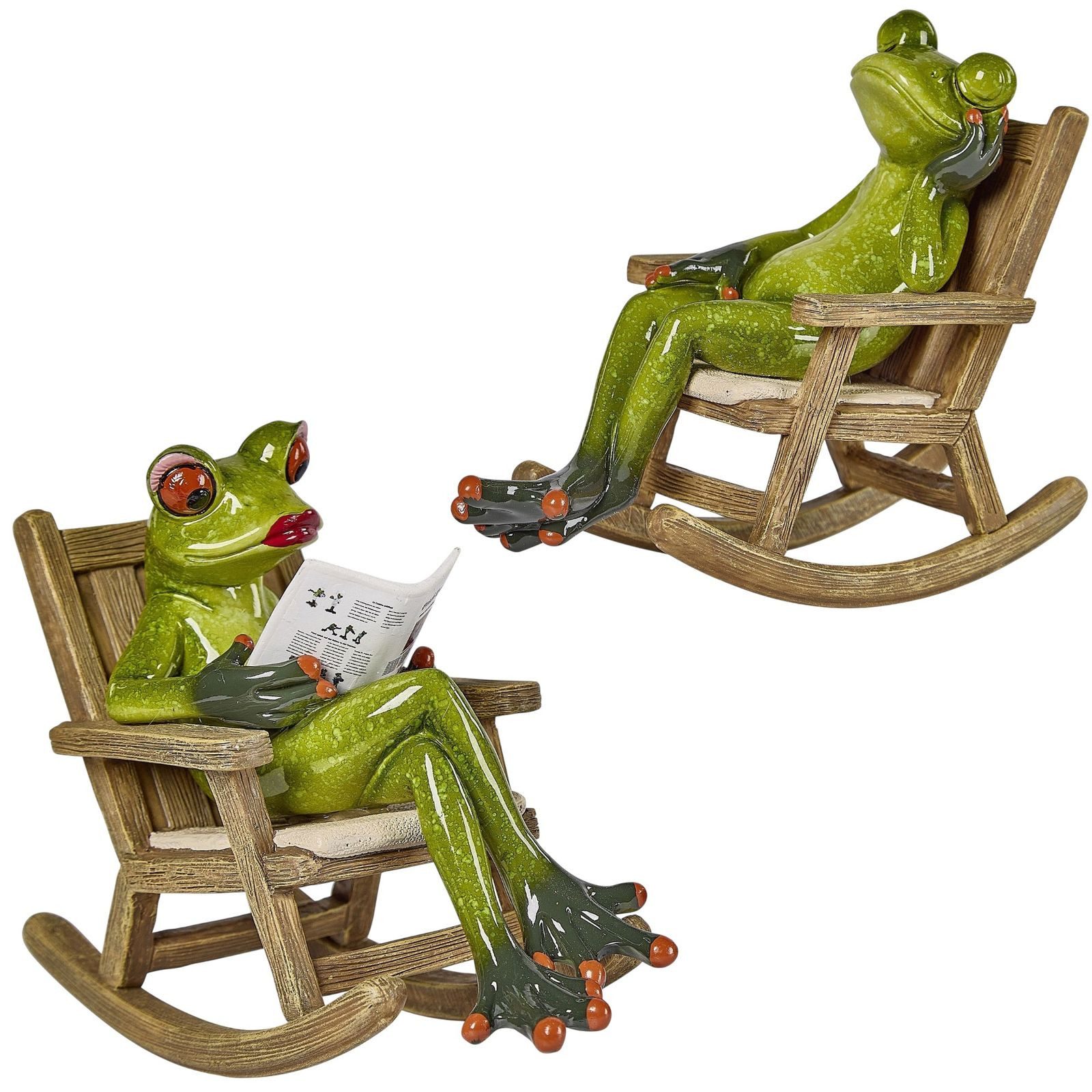 formano Sammelfigur 2er Set Frosch im Schaukelstuhl 15 cm handbemalte Dekofiguren