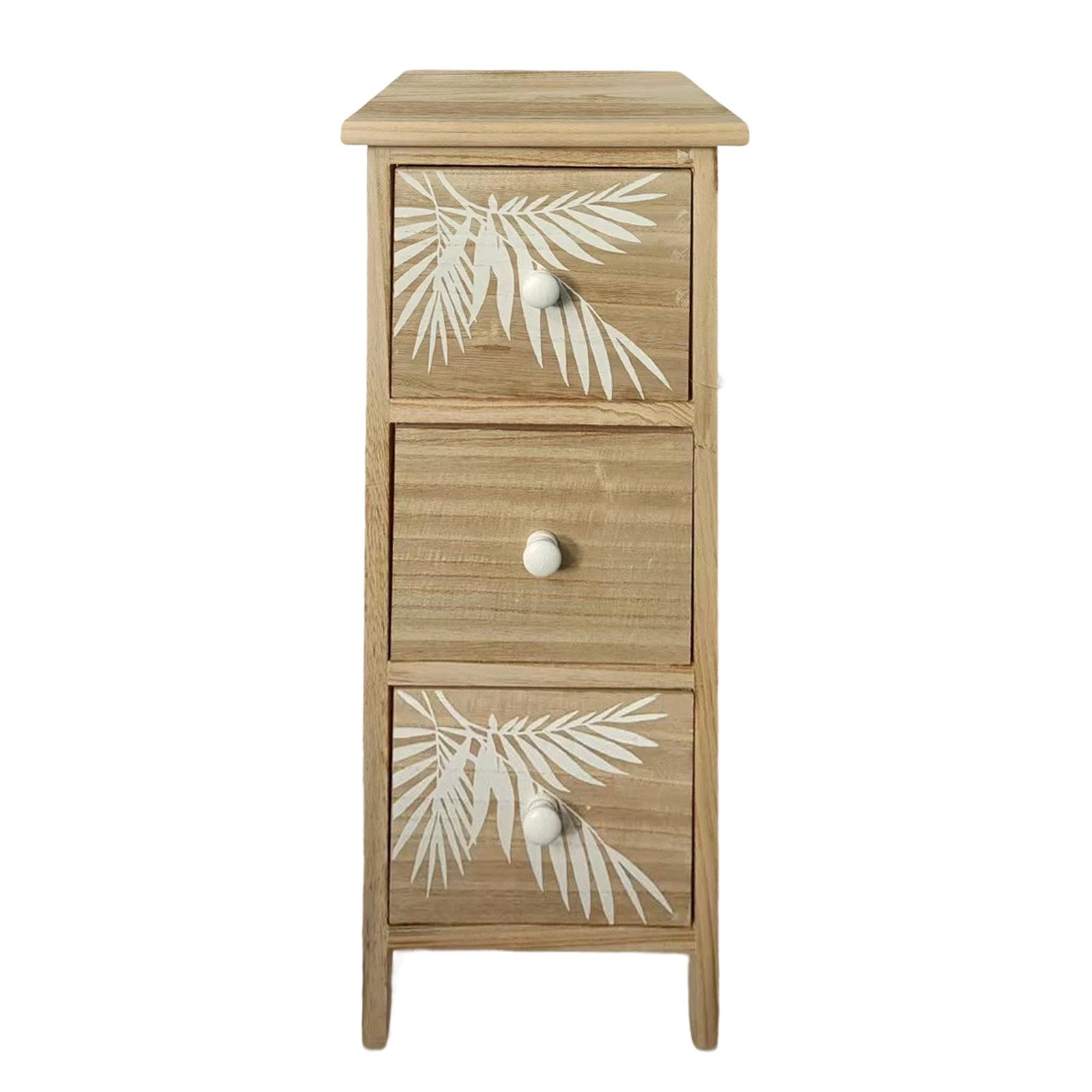 HTI-Living Kommode Kommode Melia schmal 3 Schubladen Palmen-Design Artisaneiche-Weiß (Stück, 1 St., 1 Kommode)