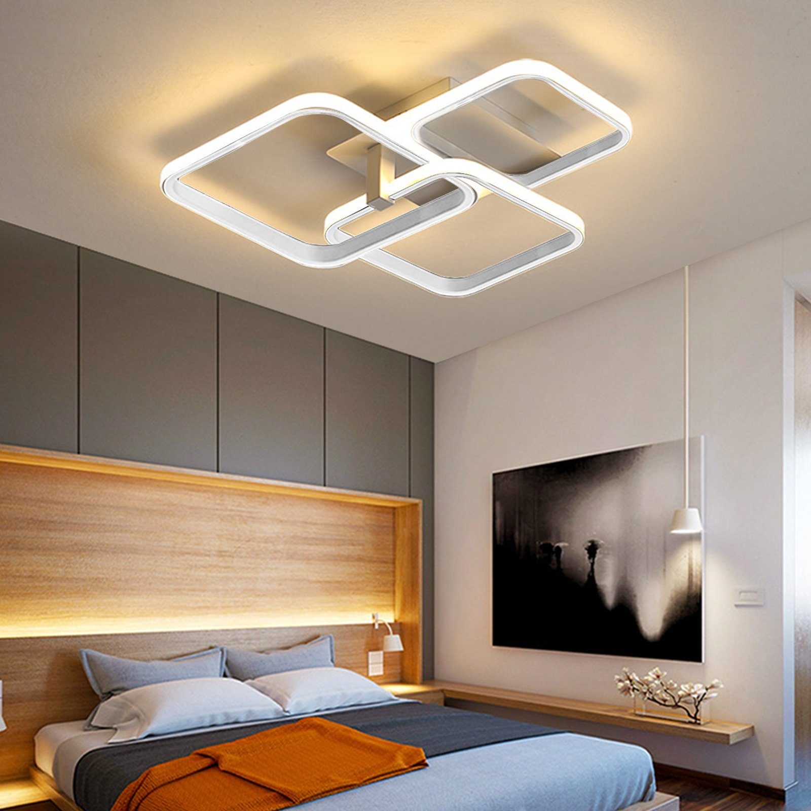 Quadrat fest integriert, Daskoo LED Deckenleuchte, LED Dimmbar Weiss mit Wohnzimmer, Stufenloses Warmweiß/Neutralweiß/Kaltweiß, LED Dimmen 3/4/5 Deckenlampe Deckenleuchten Fernbedienung