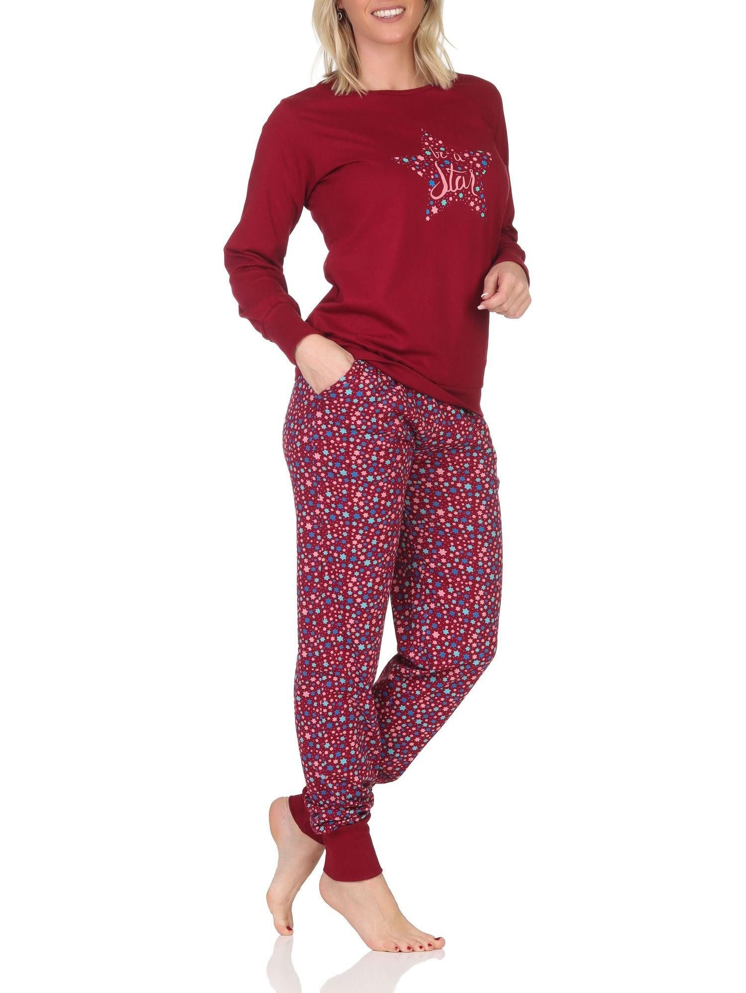 Normann Pyjama Damen Schlafanzug langarm mit Bündchen in Sterne Optik – Bild 4 von 5