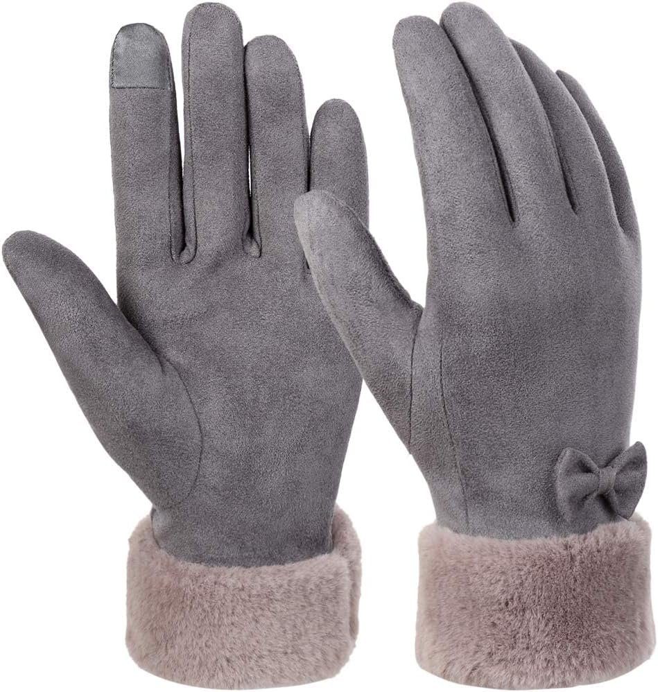 OOPOR Lederhandschuhe Elegante Damen Winterhandschuhe – Fleecefutter, warm (Stilvolle Damen-Winterhandschuhe, winddicht, spritzwassergeschützt, Touchscreen, Winterhandschuhe mit verbesserten Touchscreen-Fingern) Weiches Wildleder, spritzwassergeschützt, warmes Fleecefutter