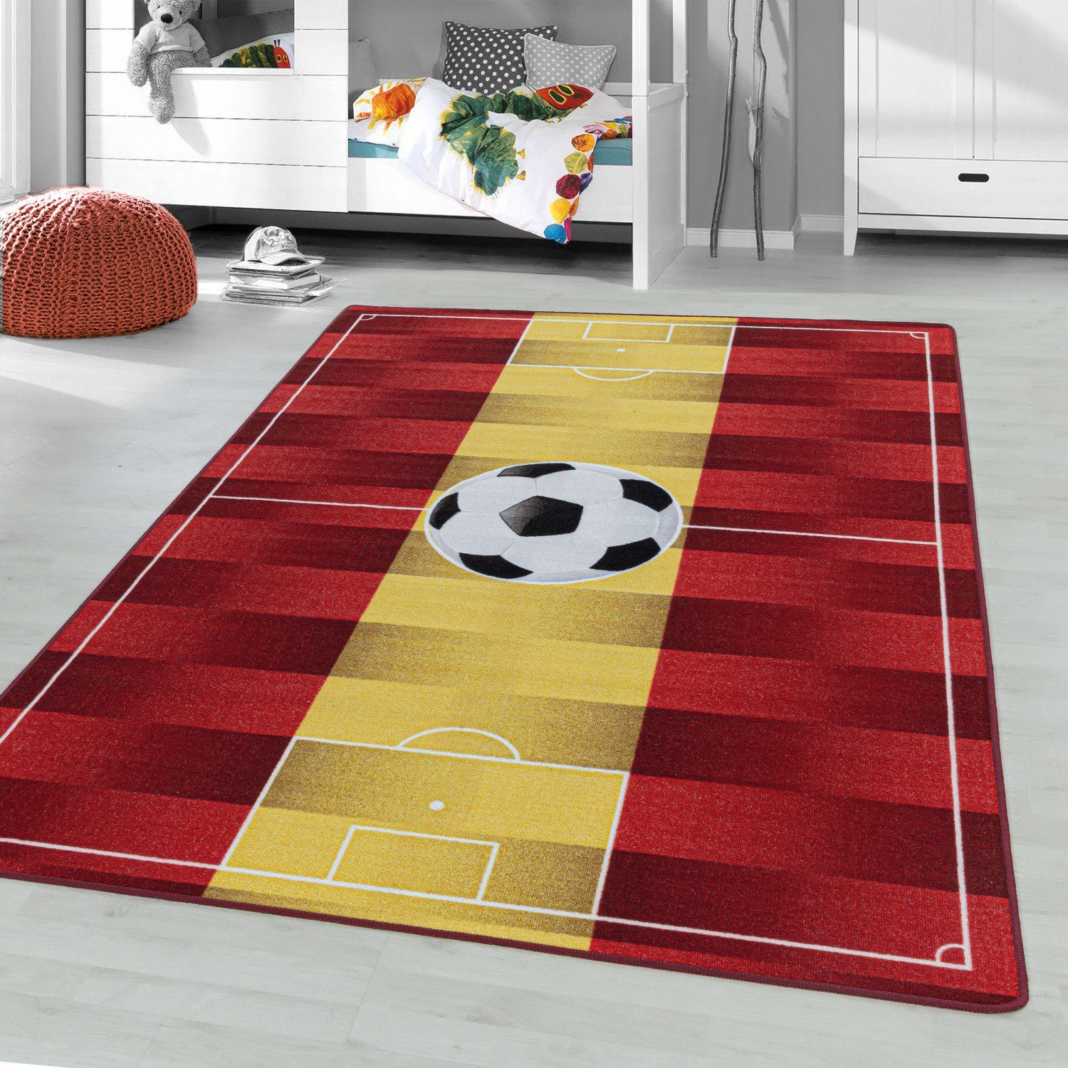 Kinderteppich, Homtex, 80 x 120 cm, Kinderteppich Fußball Deutsch  Französisch Italienisch Spanisch Flagge