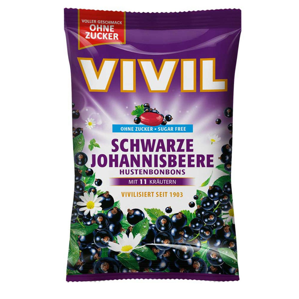 VIVIL Süßigkeit, Vivil fruchtige Hustenbonbons Schwarze Johannisbeere ohne Zucker 120g