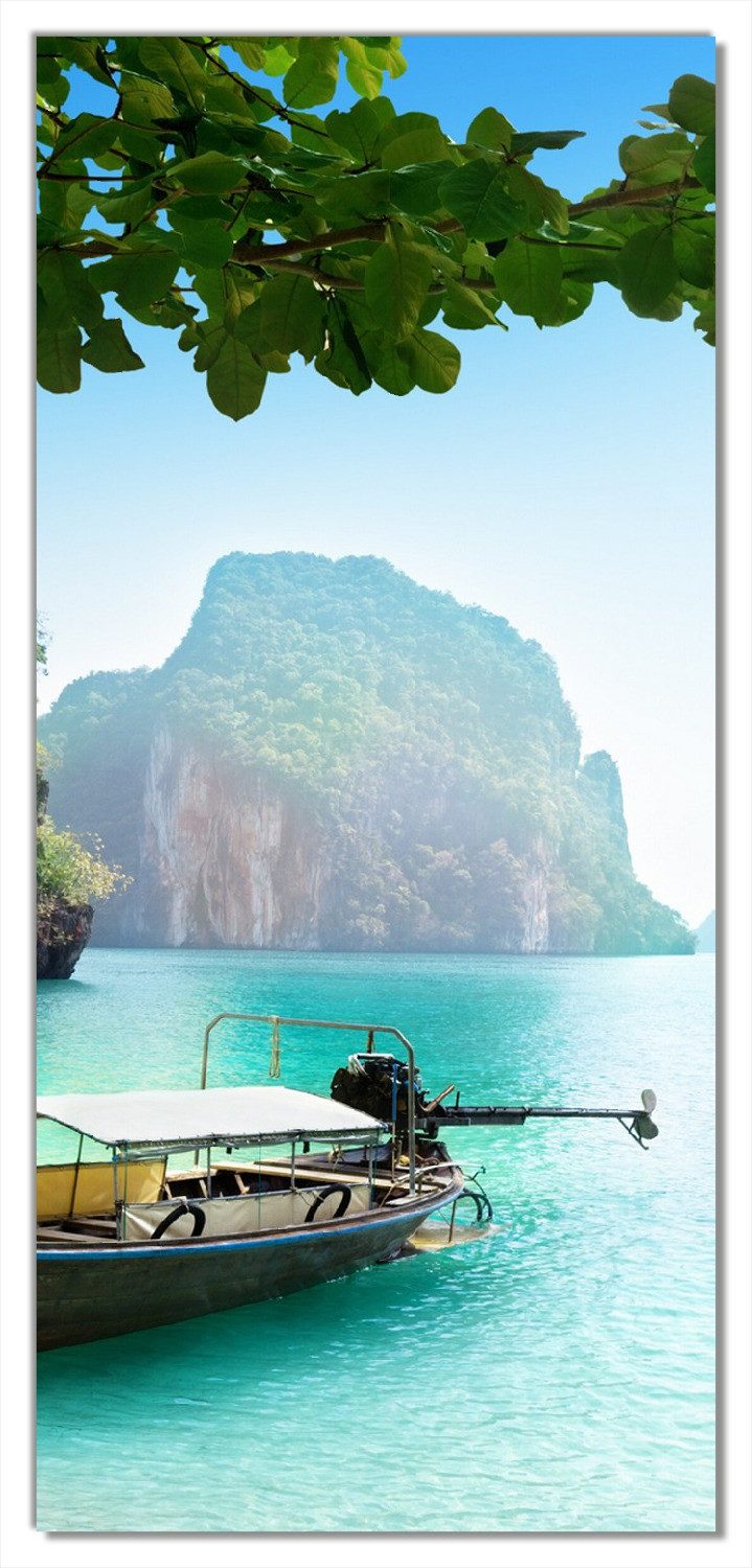 Wallario Türtapete Fischerboot in Thailand blaues günstig online kaufen
