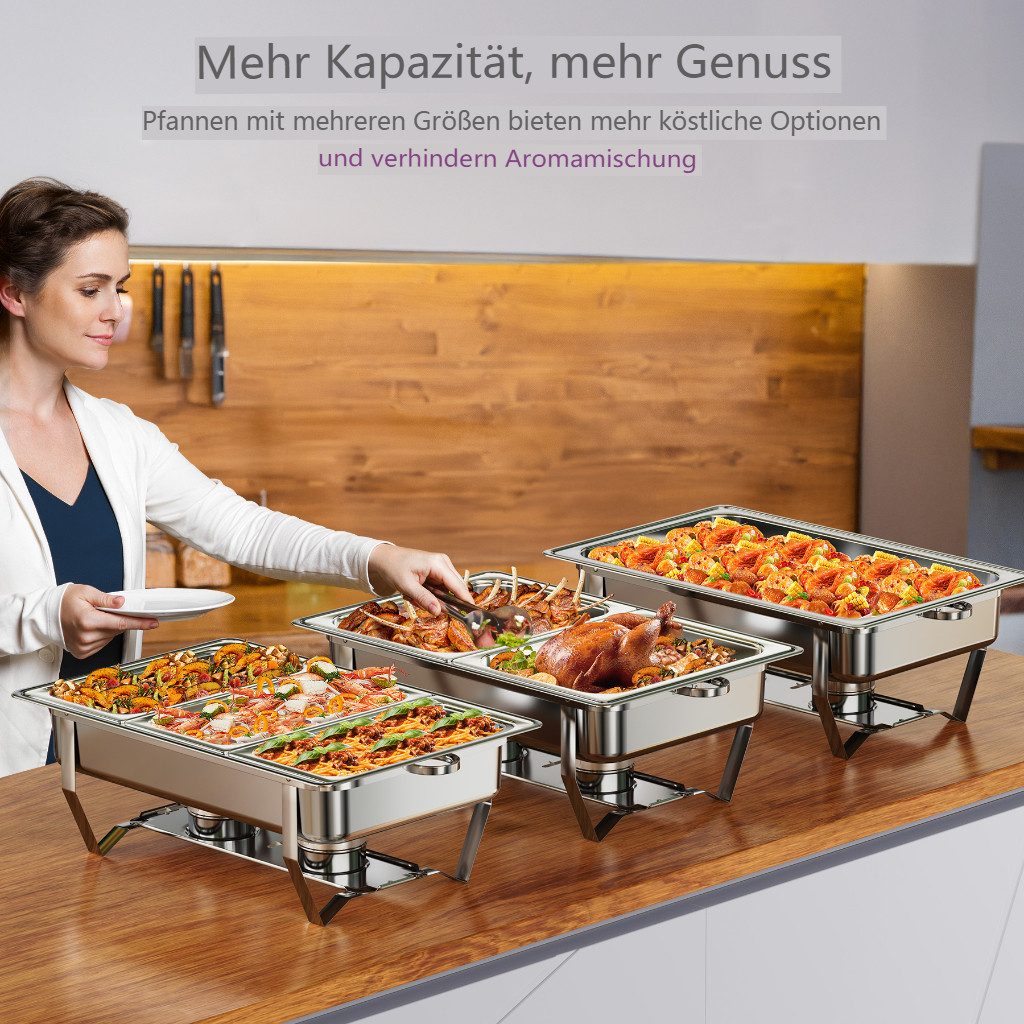 Warmounts Speisenwärmer, (4-tlg., Edelstahl 7,57L), Chafing Dish, 2x GN Vollformat + 1x GN 1/2 + 1x GN 1/3 Behälter