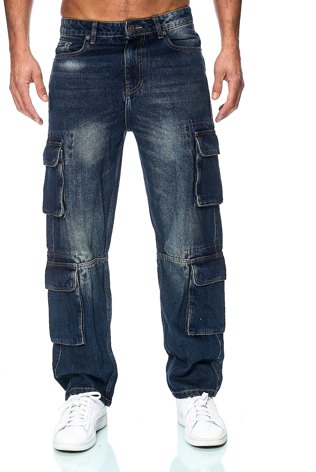 iKENNAS Cargojeans Herren Jeans Cargohose Baggy Loose Hose (7006-4) Navy W30 / L32