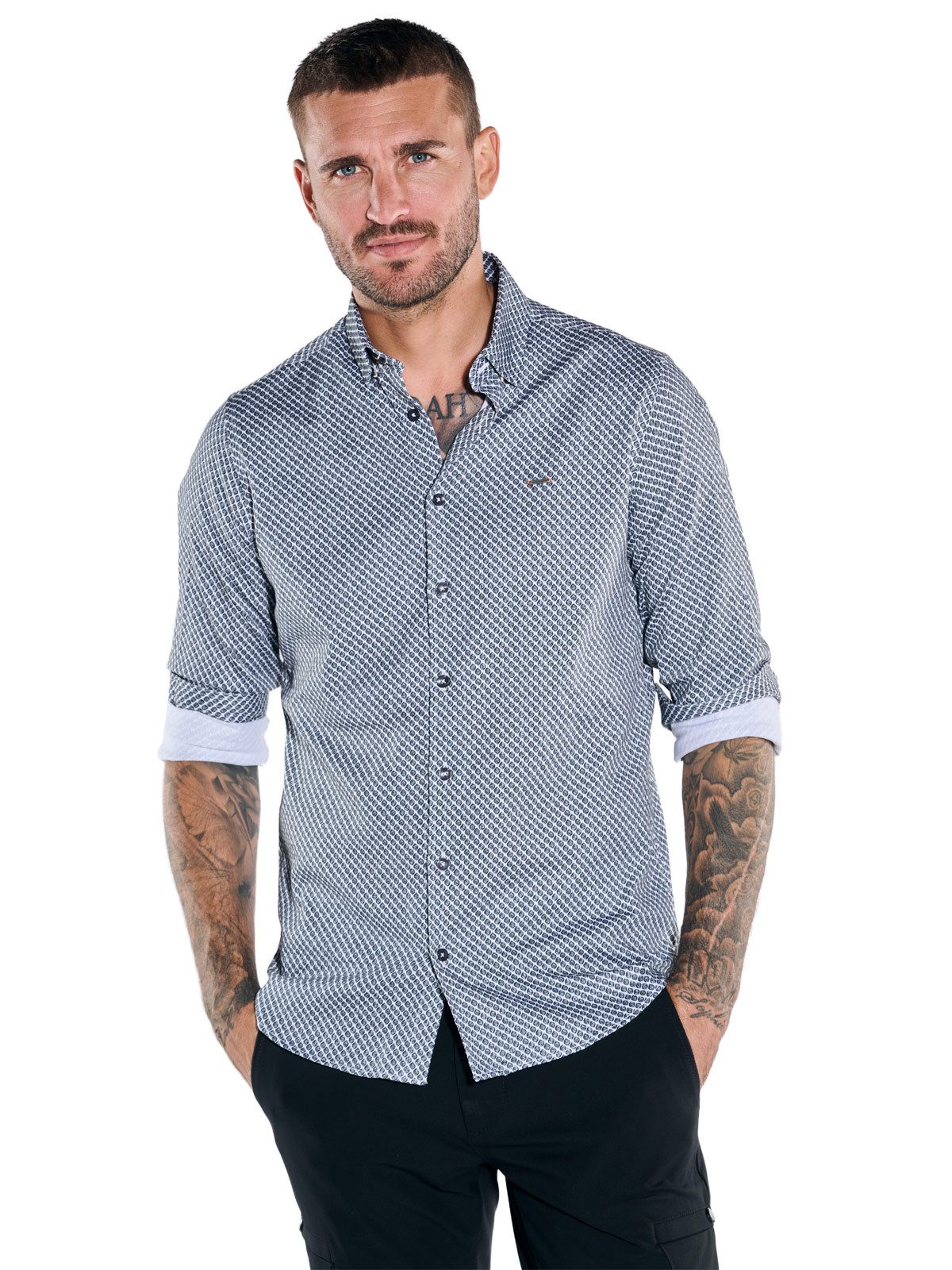 emilio adani Langarmhemd Herren Langarm-Hemd satiniert, Hellgrau