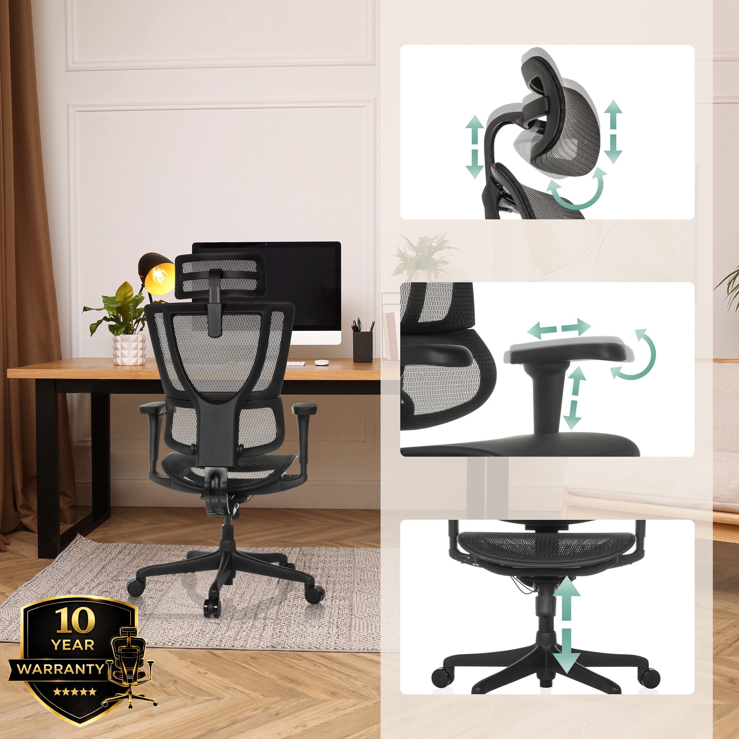 hjh OFFICE Drehstuhl Luxus Chefsessel Ergohuman Slim Eco M Gen2 (1 St), Profi Bürostuhl Schreibtischstuhl ergonomisch