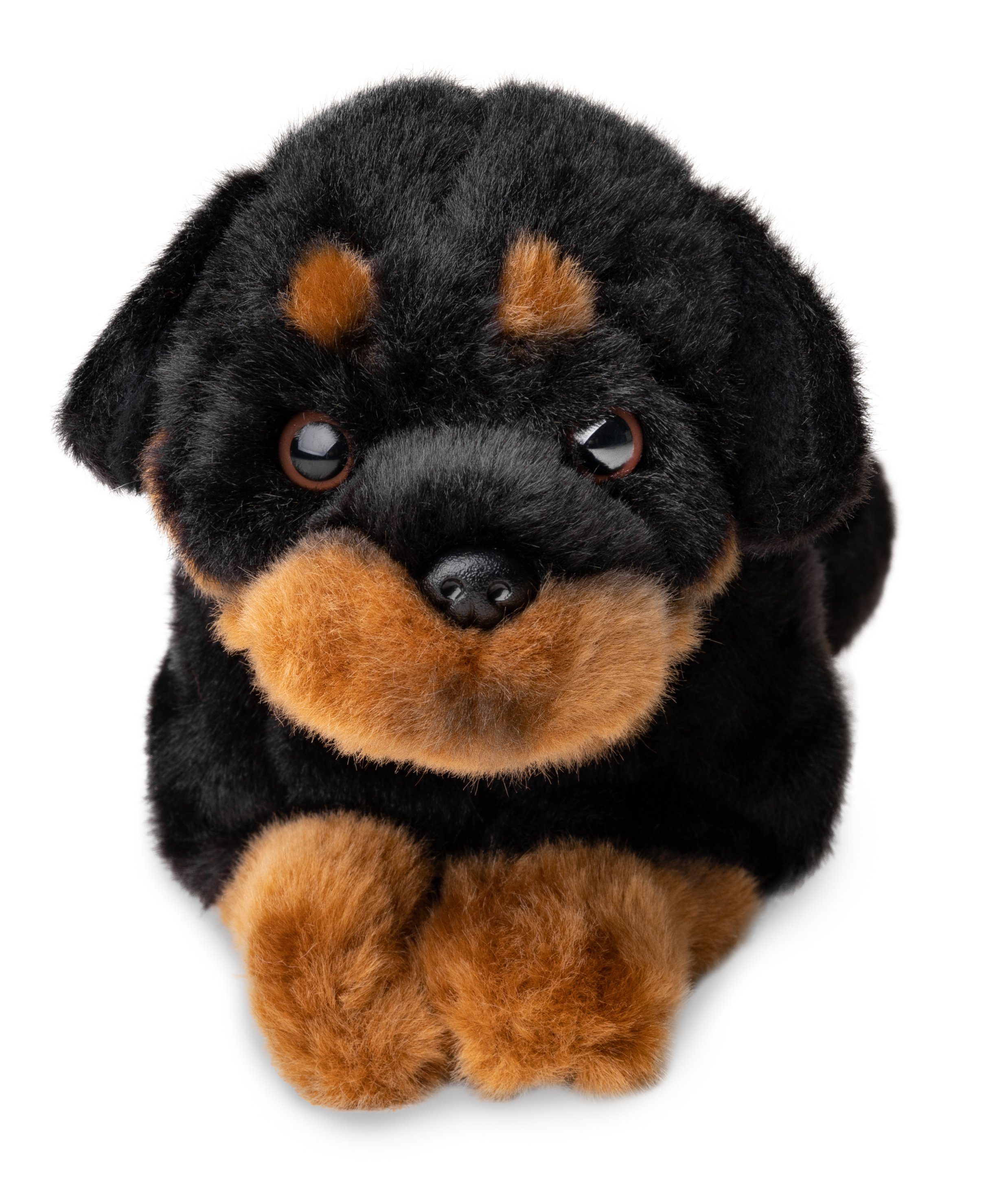 Uni-Toys Kuscheltier Rottweiler, liegend - 33 cm (Länge) - Plüsch-Hund - Plüschtier, zu 100 % recyceltes Füllmaterial