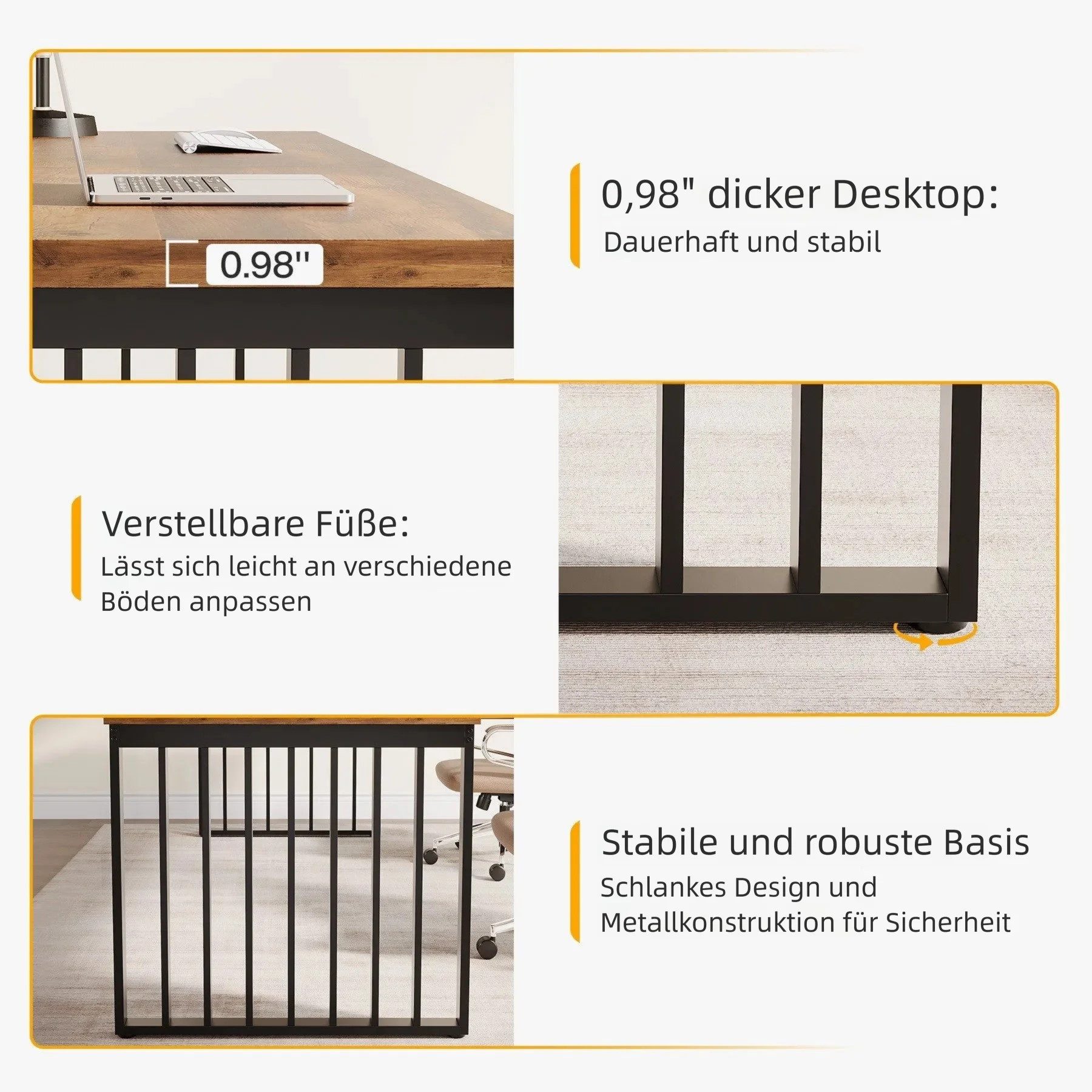 Tribesigns Schreibtisch 180 cm Computertisch Tisch Bürotisch mit Metallgestell (ohne Stuhl)