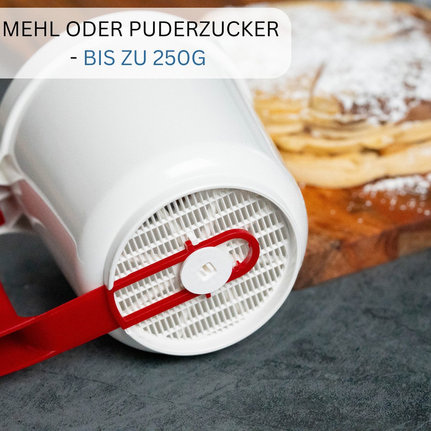 WESTMARK Küchensieb Mehl- und Puderzuckersieb, Mit Griff, Kunststoff, Weiß/Rot, ABS – Bild 3 von 5