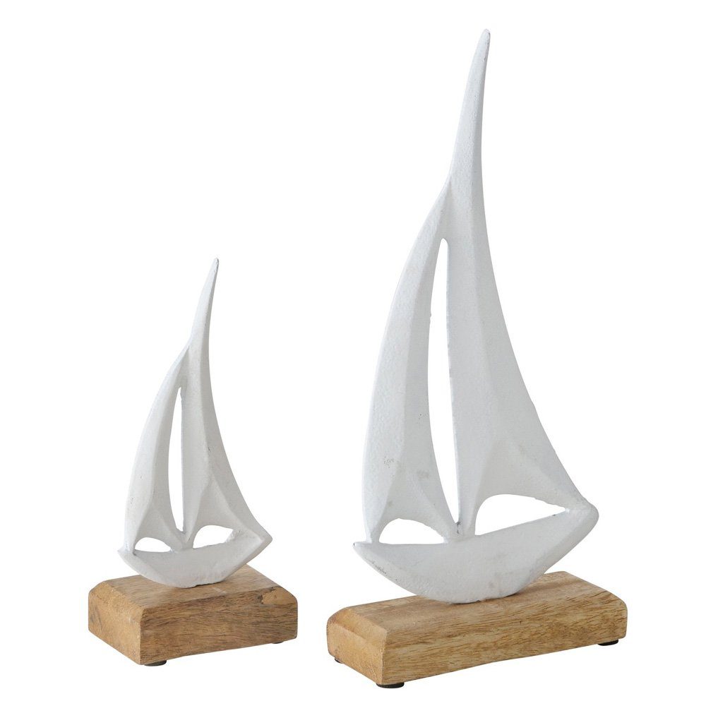 BOLTZE Dekoobjekt 2tlg. Dekoaufsteller BOAT weiß natur aus Holz und Metall  Segelboot Sch | Deko-Objekte