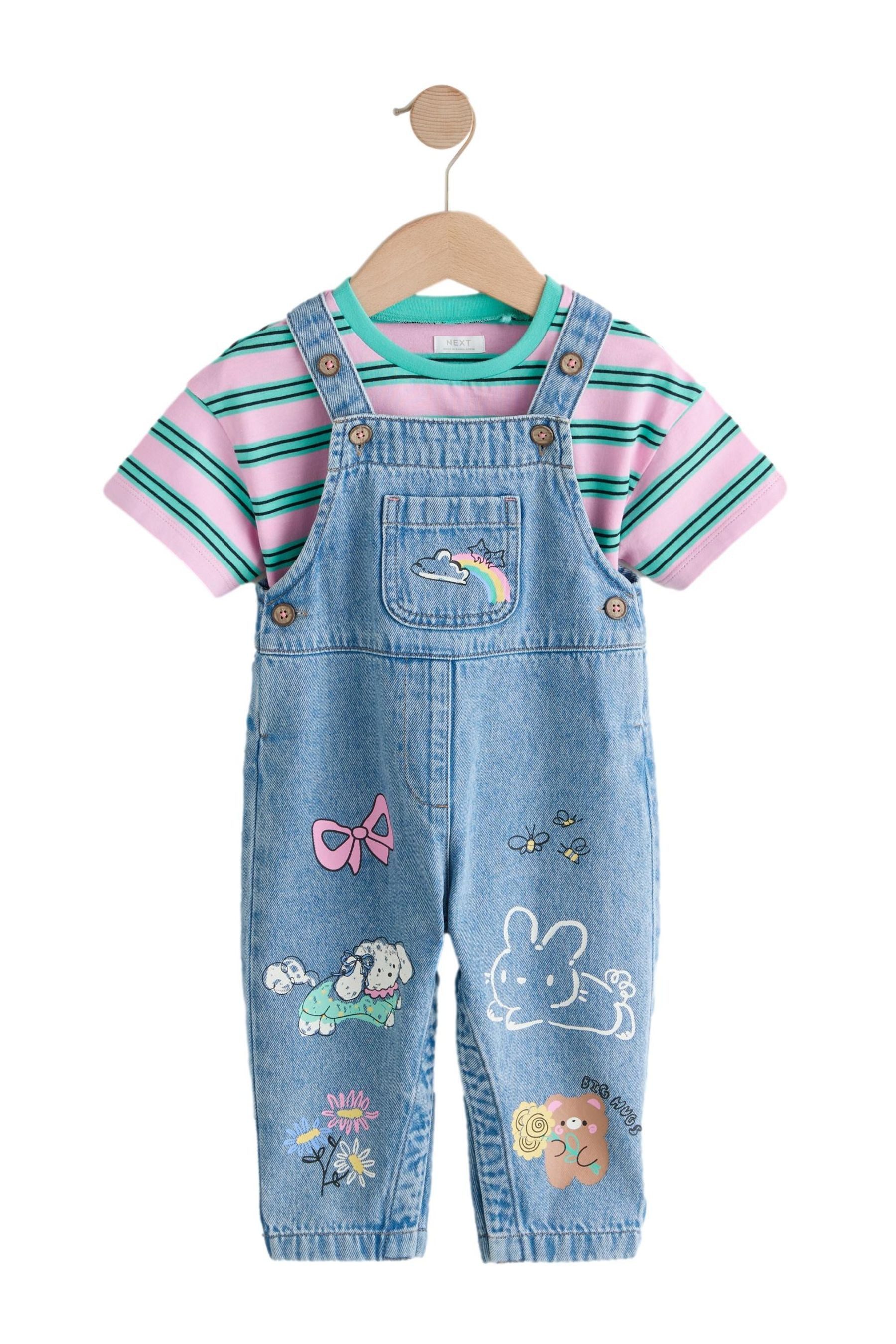 Next Jeanslatzhose Jeanslatzhose mit Print (2-tlg)