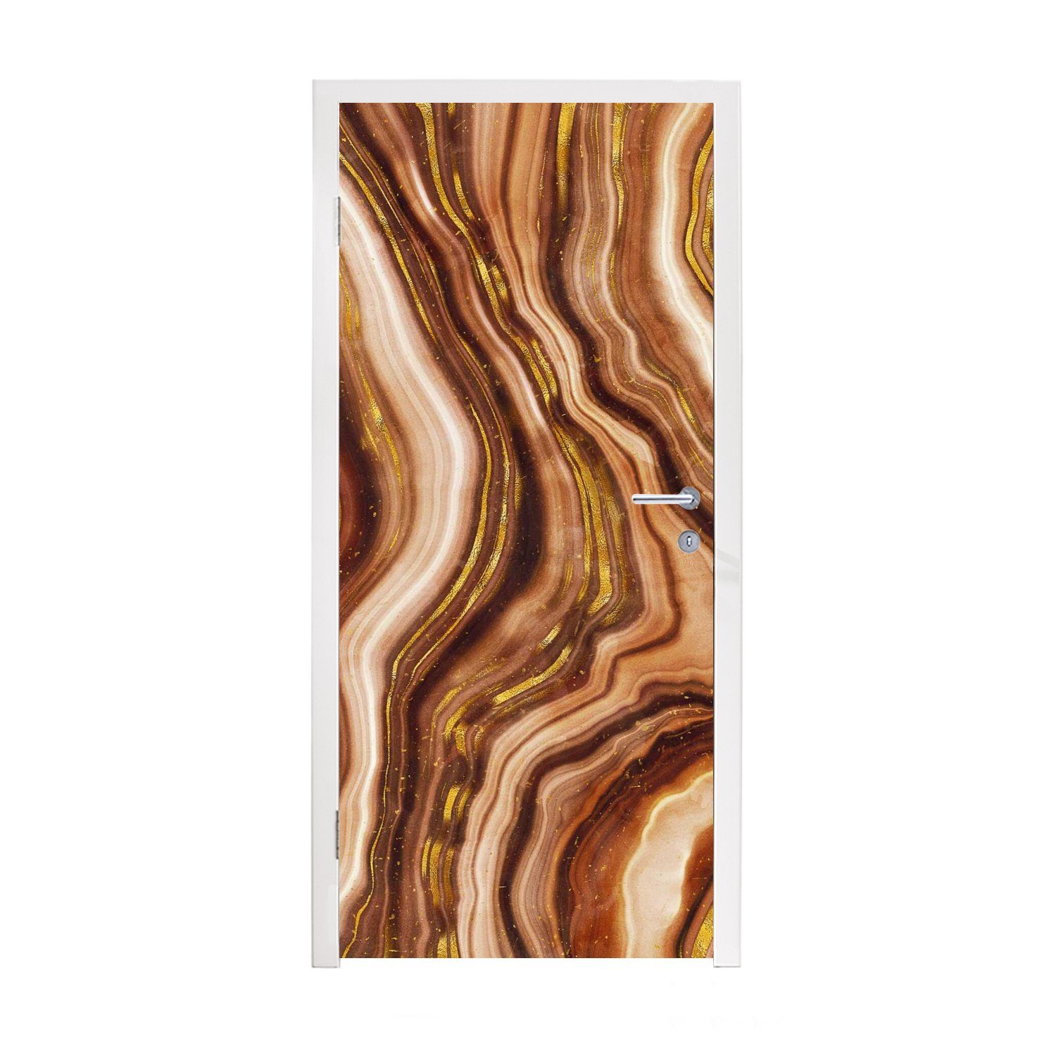 MuchoWow Türtapete Marmor - Gold - Braun, Matt, bedruckt, (1 St), Fototapete für Tür, Türaufkleber, 75x205 cm | Türtapeten
