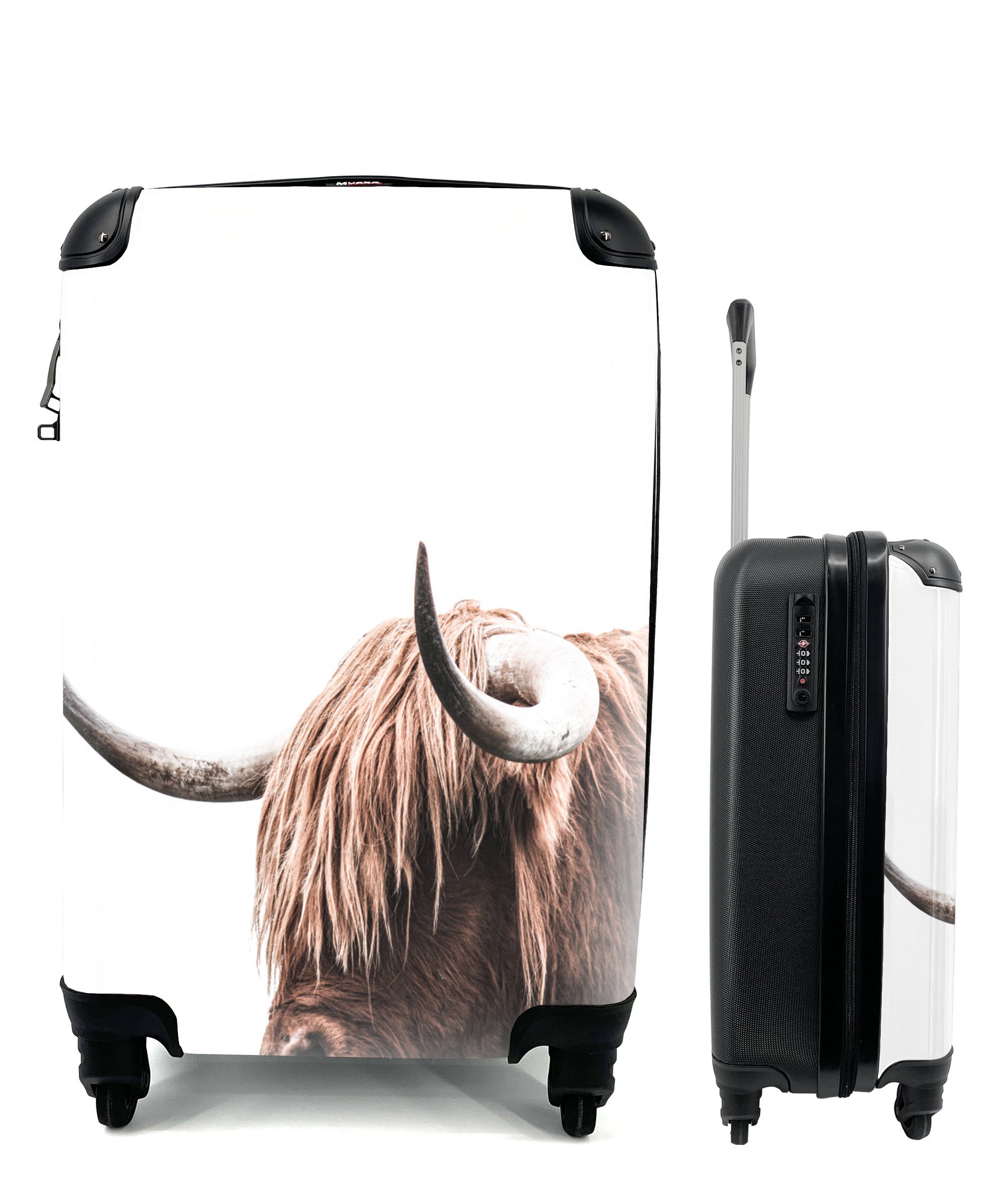 MuchoWow Handgepäckkoffer Kuh - Schottischer Highlander - Tiere, 4 Rollen, Reisetasche mit rollen, Handgepäck für Ferien, Trolley, Reisekoffer