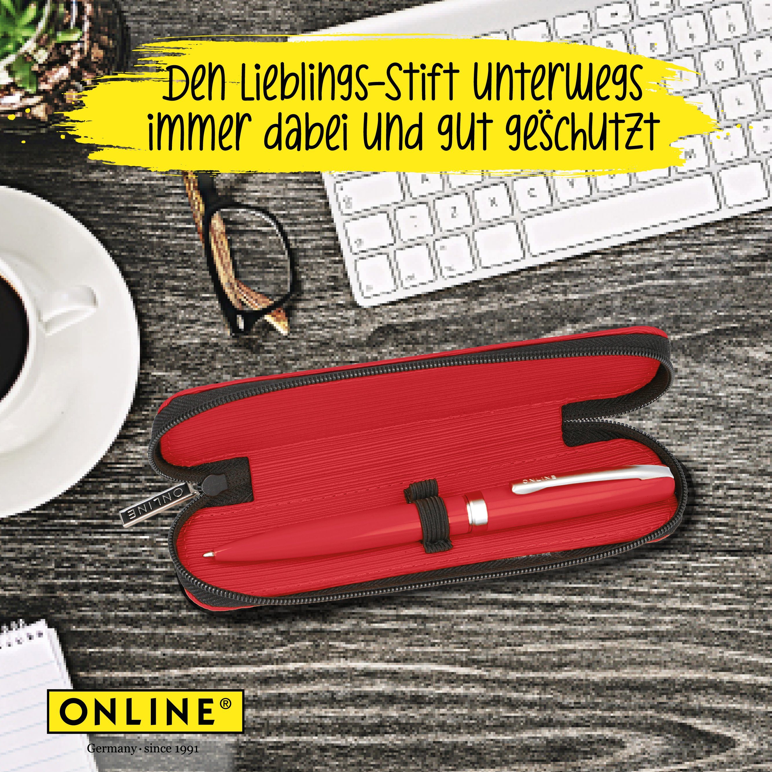 Online Pen Federmäppchen Stifteetui, (für Schule, Uni & Büro, mit 2 Stift-Schlaufen), Stiftemäppchen mit Reißverschluss