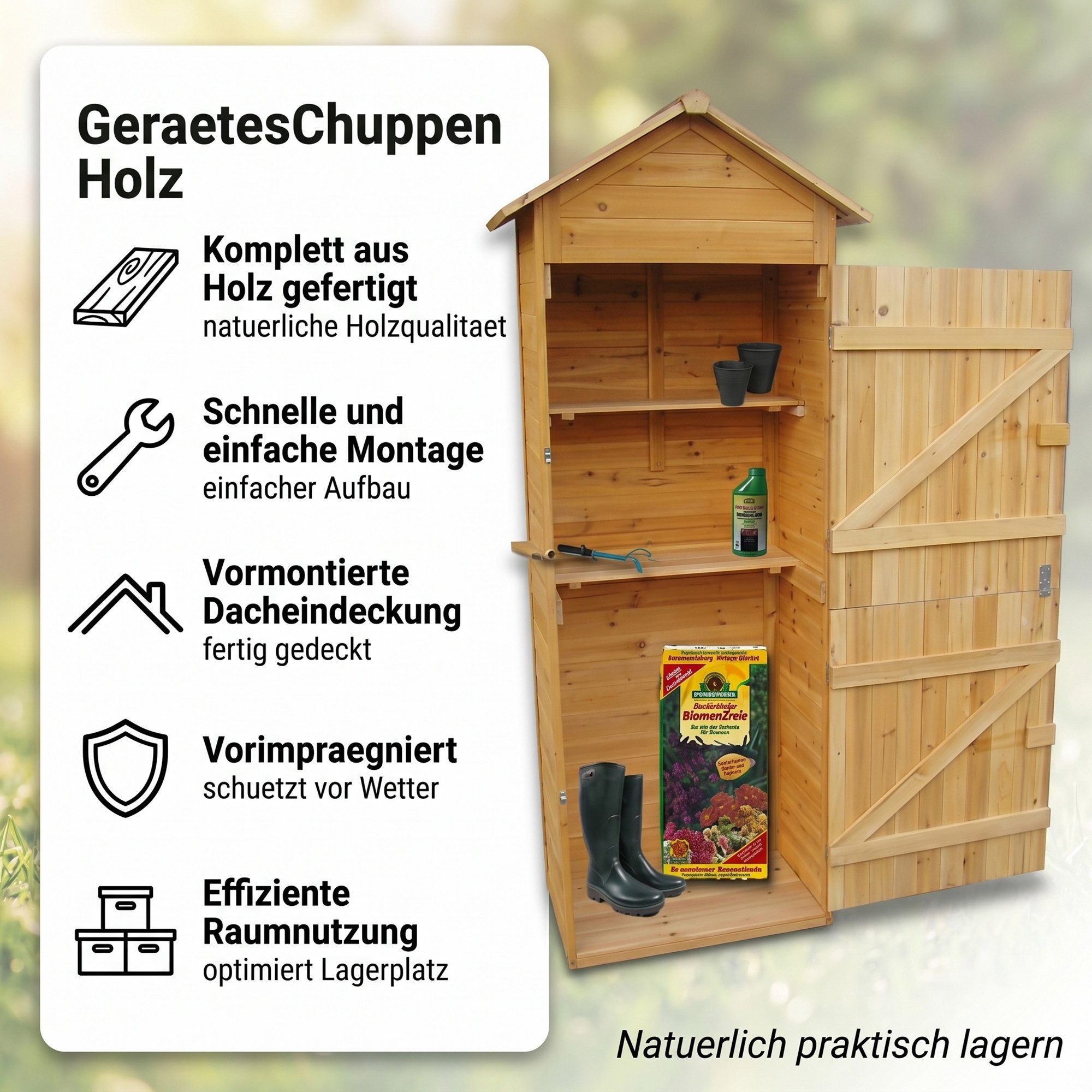 Mucola Gerätehaus Gerätehaus Holz Geräteschuppen Gartenschrank Geräteschrank Gartenhaus, BxT: 79x49 cm, (Stück), Imprägniert – Bild 2 von 5