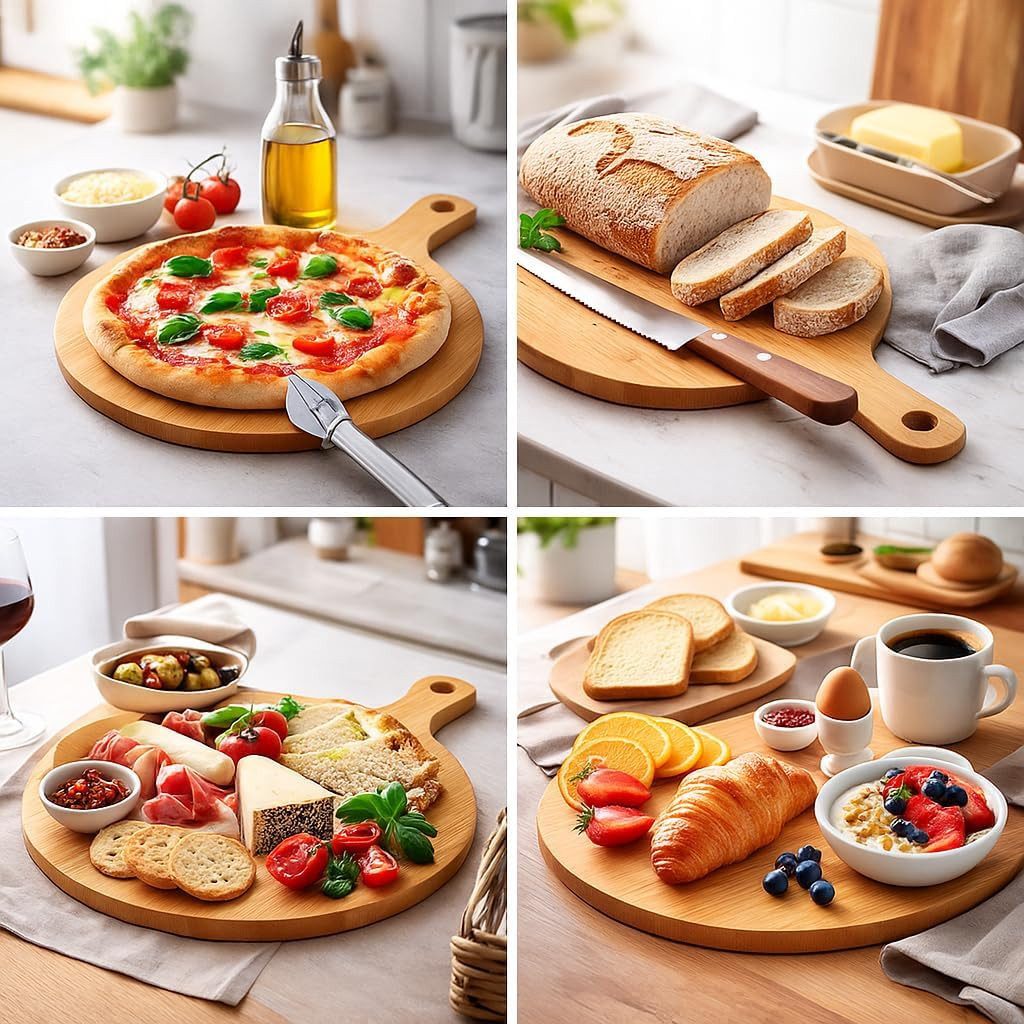 hausleben Pizzateller aus Bambus, (2 St), Ø 25,5 cm, Nachhaltig, robust & langlebig