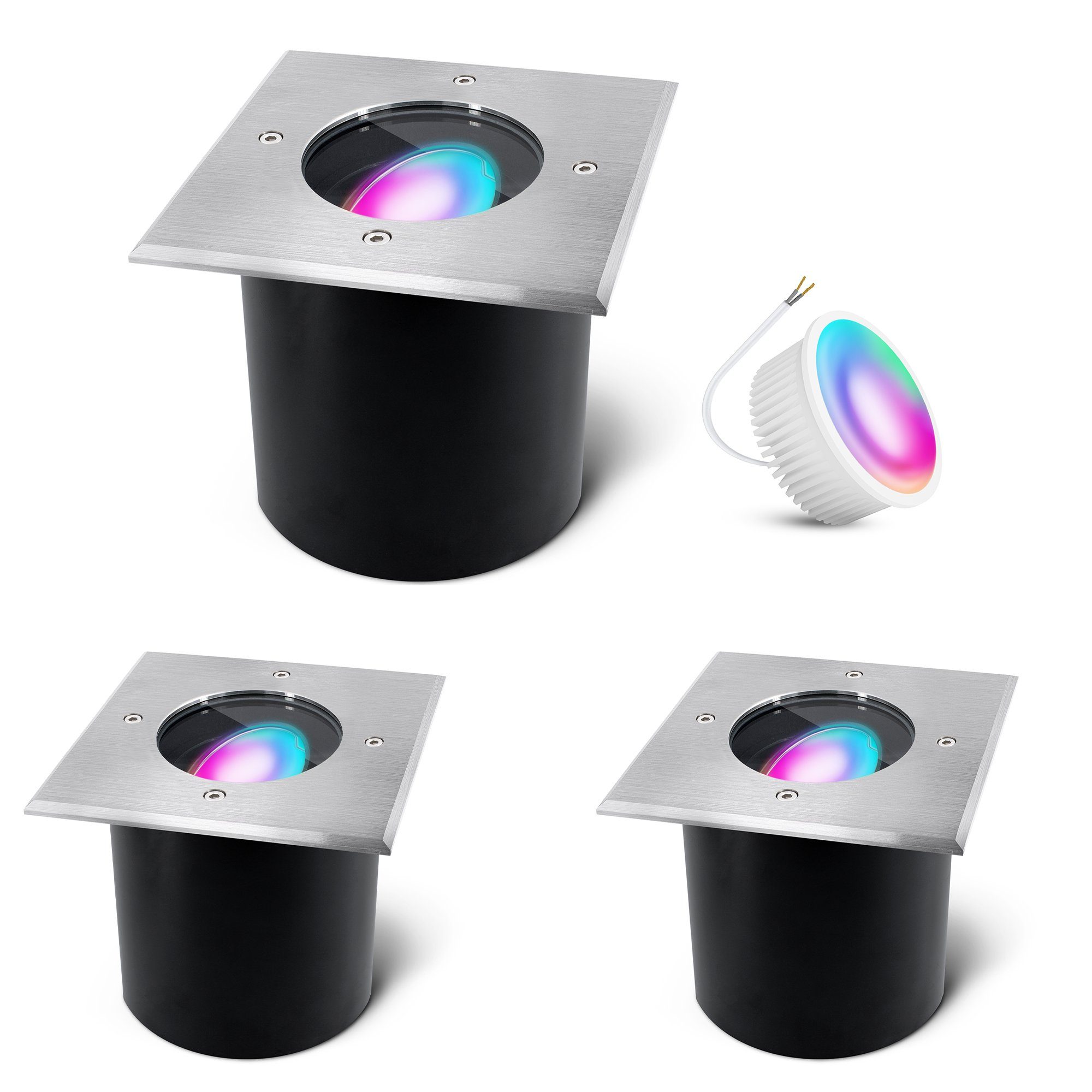 SSC-LUXon LED Gartenstrahler JADINA flacher Bodenstrahler schwenkbar eckig IP67 mit Smart RGB LED, Warmweiß bis Tageslicht