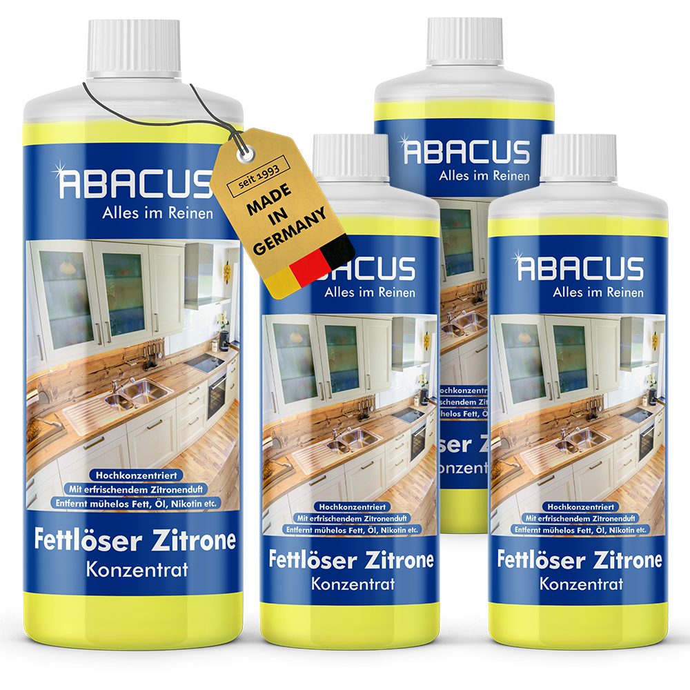 ABACUS Fettlöser Zitrone Konzentrat, Küchenreiniger, Universalreiniger Allzweckreiniger (Mit erfrischendem Zitronenduft, [4-St. Kurze Einwirkzeit Entfernt Mühelos Fett und Öl)