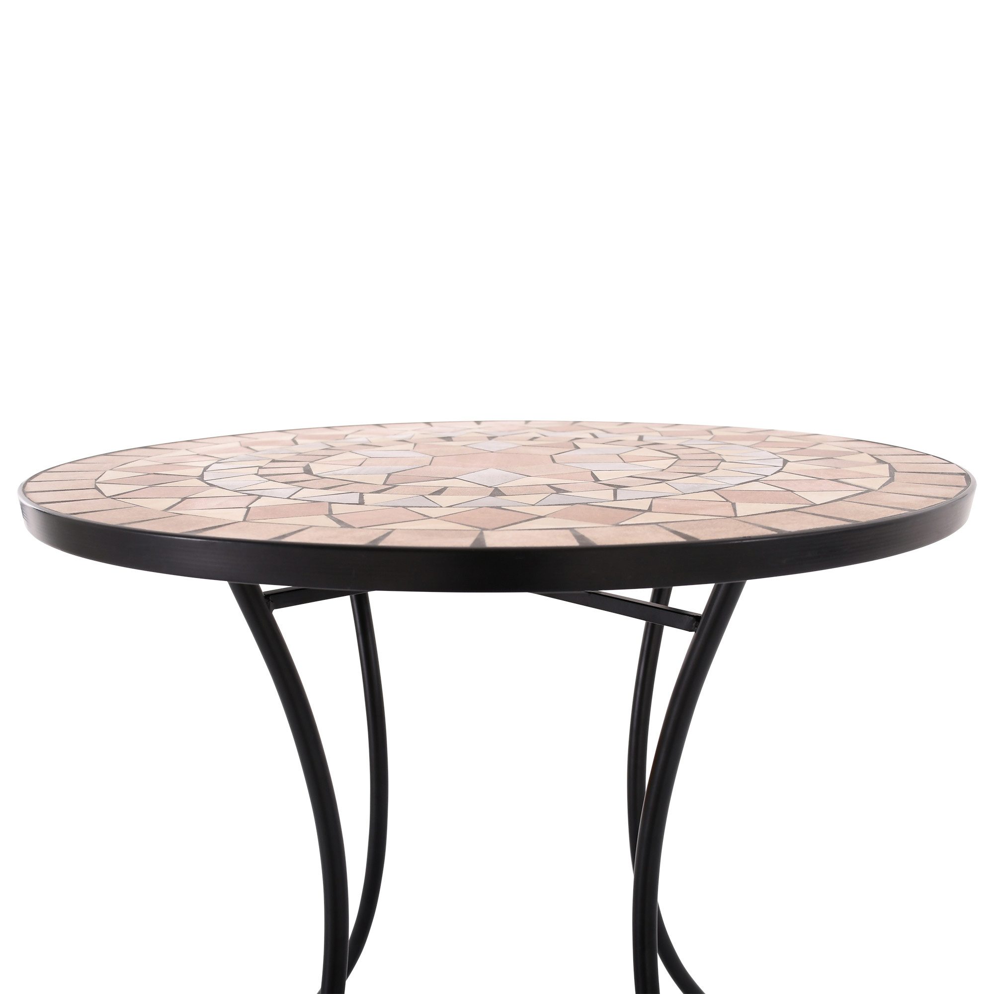 Raburg Gartentisch Mosaiktisch, Balkon- und Terrassentisch, 60 cm Ø, 72 cm hoch, Mayla (rund), liebevolle Handarbeit, Mosaikmuster, schwarzes Metallgestell