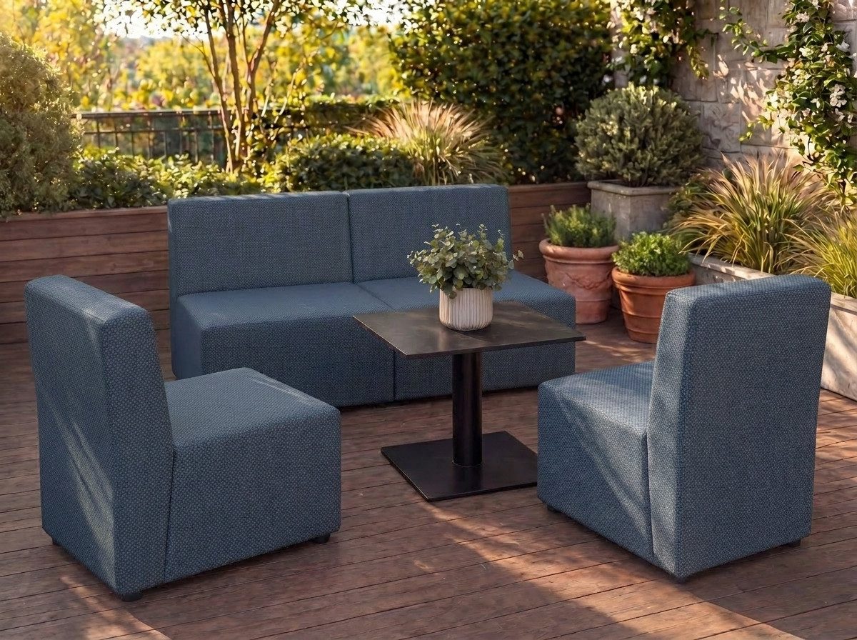 A&J MöbelLand GmbH Gartenlounge-Set Outdoor Lounge Set GOLD – Sofa und zwei Sessel, (Outdoor Lounge Set für Garten und Terrasse, 3-teiliges modernes Garten Lounge Set), Modernes Outdoor-Set mit hohem Komfort und wetterfestem Bezug