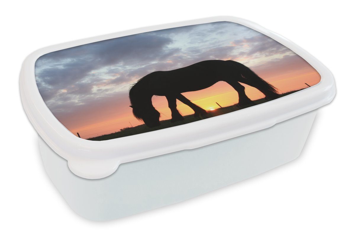 MuchoWow Lunchbox Pferde für und Kunststoff, Kinder - Wiese, und Jungs Brotdose, Sonne weiß Mädchen für Erwachsene, Brotbox - (2-tlg)