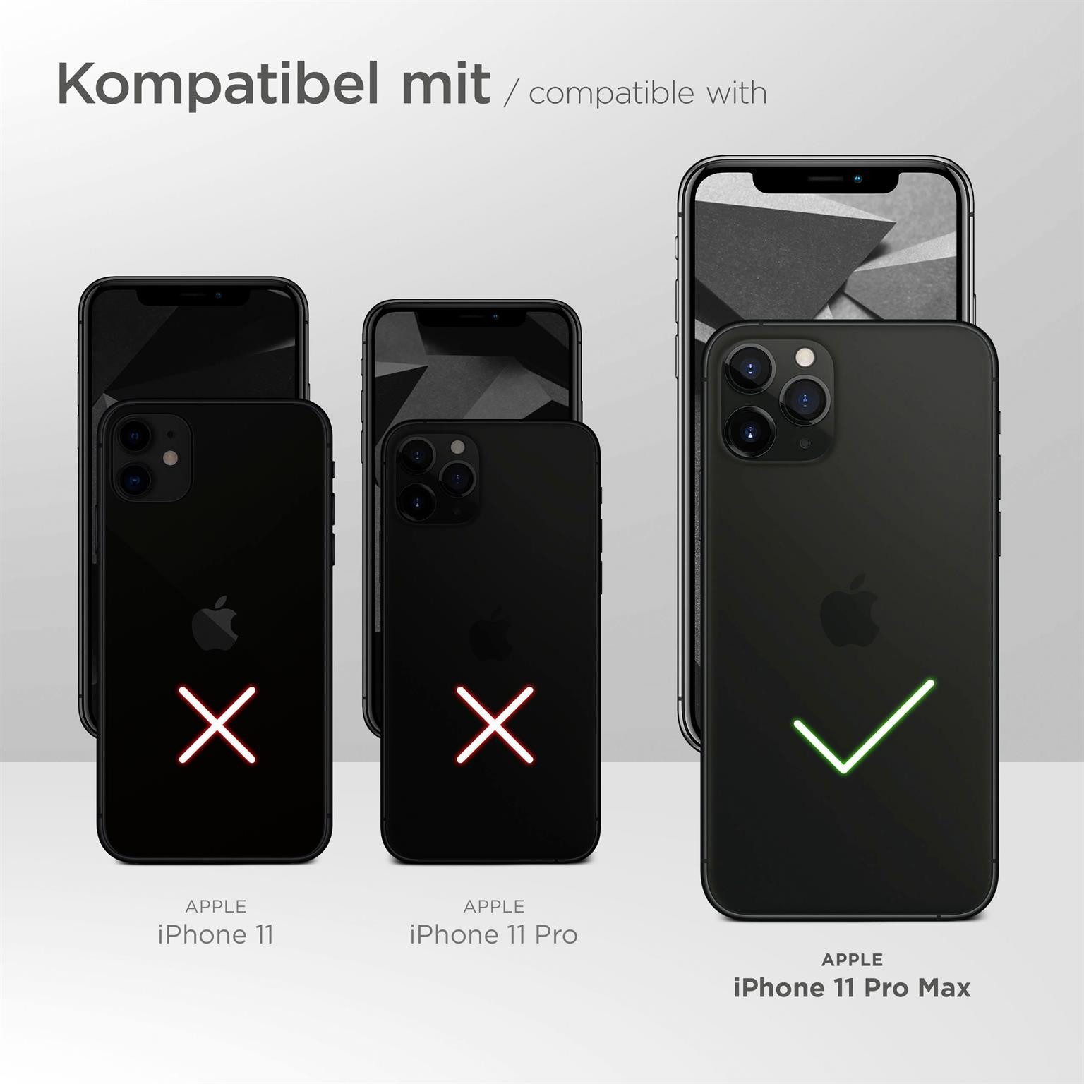 moex Handyhülle für iPhone 11 Pro Max Hülle Klappbar Flip Case Schwarz 6,5 Zoll, 360 Grad Schutz Handytasche Leder Optik PU Lederhülle Cover Klapphülle