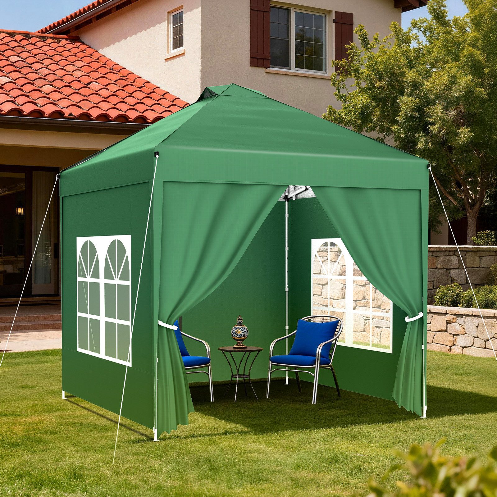 Huracan Faltpavillon Gartenpavillon 2,5x2,5m / 3x3m mit 4 abnehmbaren Seitenwänden, mit 4 Seitenteilen, PU1500mm wasserdicht, 3-fach höhenverstellbar Pop Up Pavillon