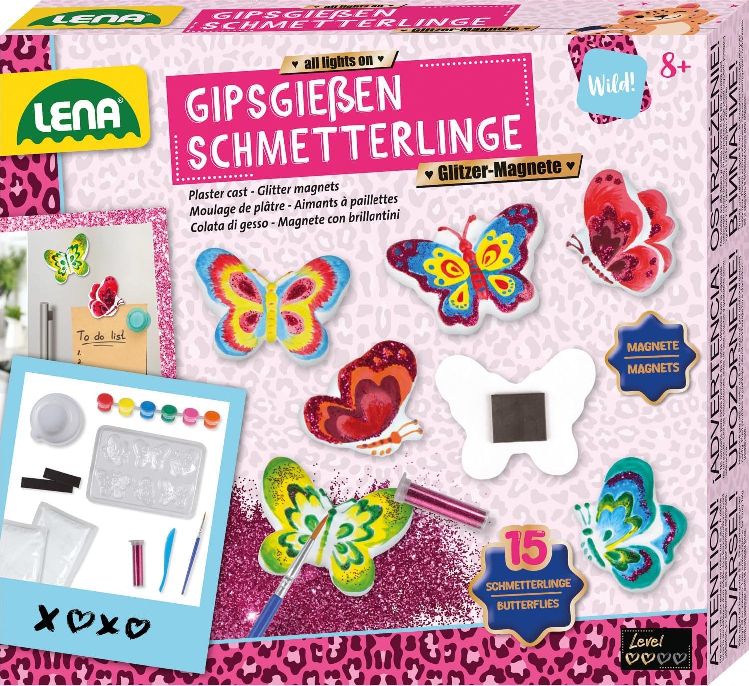Lena® Spiel Gipsgießen Glitter Schmetterlinge - Kreatives Bastelset für Kinder ab