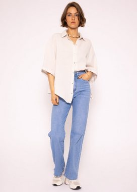 SASSYCLASSY Kurzarmbluse Oversize Musselin Bluse Damen kurzarm Shirt Bluse aus Musselin Baumwolle, Made in Italy, One Size: Gr. 36-48