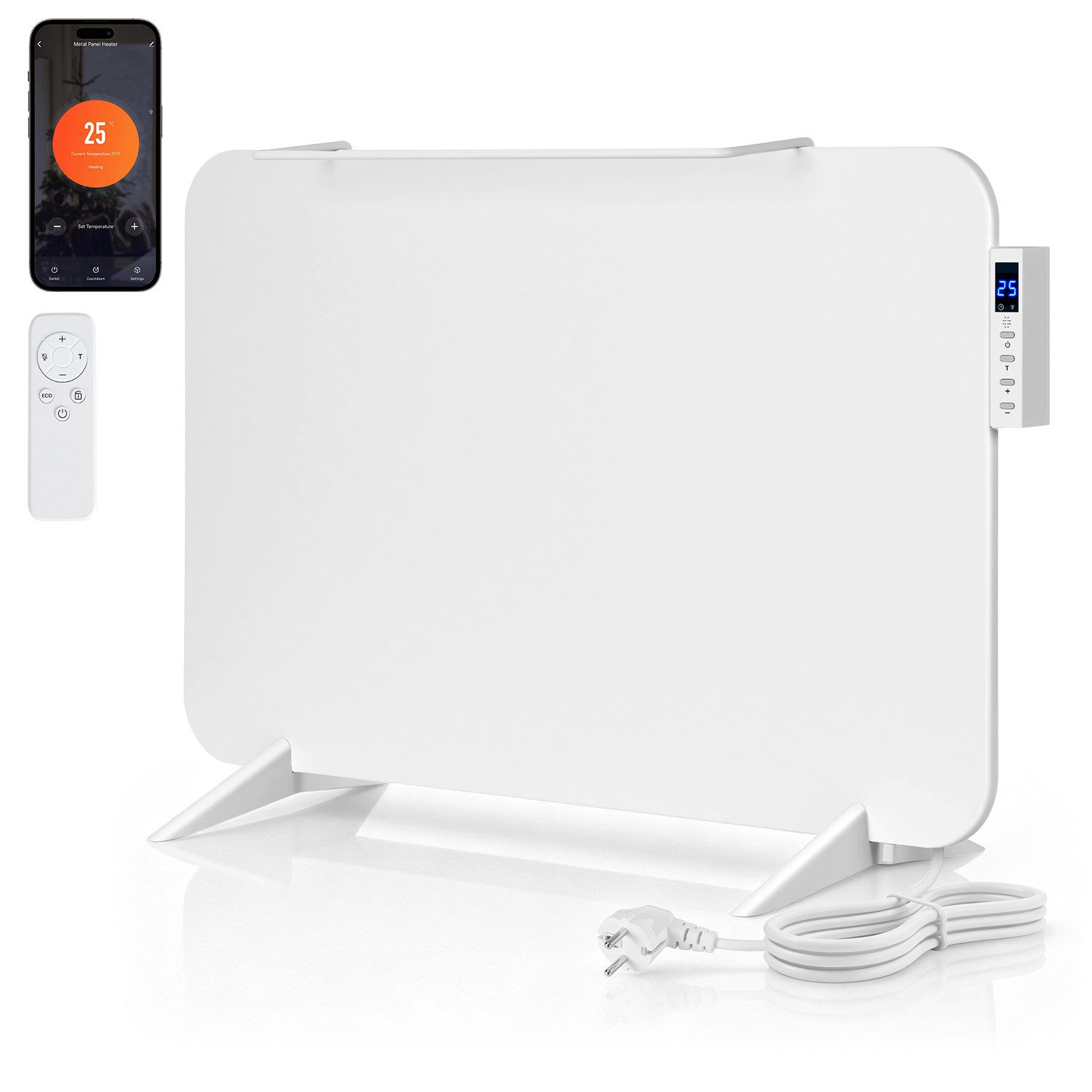 Clanmacy Infrarotheizung Infrarotheizung 450W WLAN Badheizung Thermostat Handtuchhalter Weiß