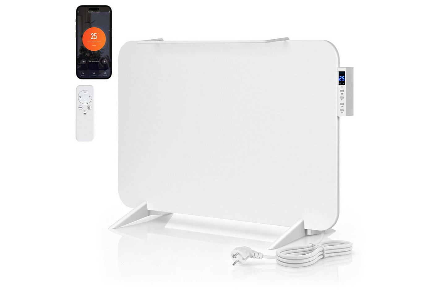 Clanmacy Infrarotheizung Infrarotheizung 450W WLAN Badheizung Thermostat Handtuchhalter Weiß